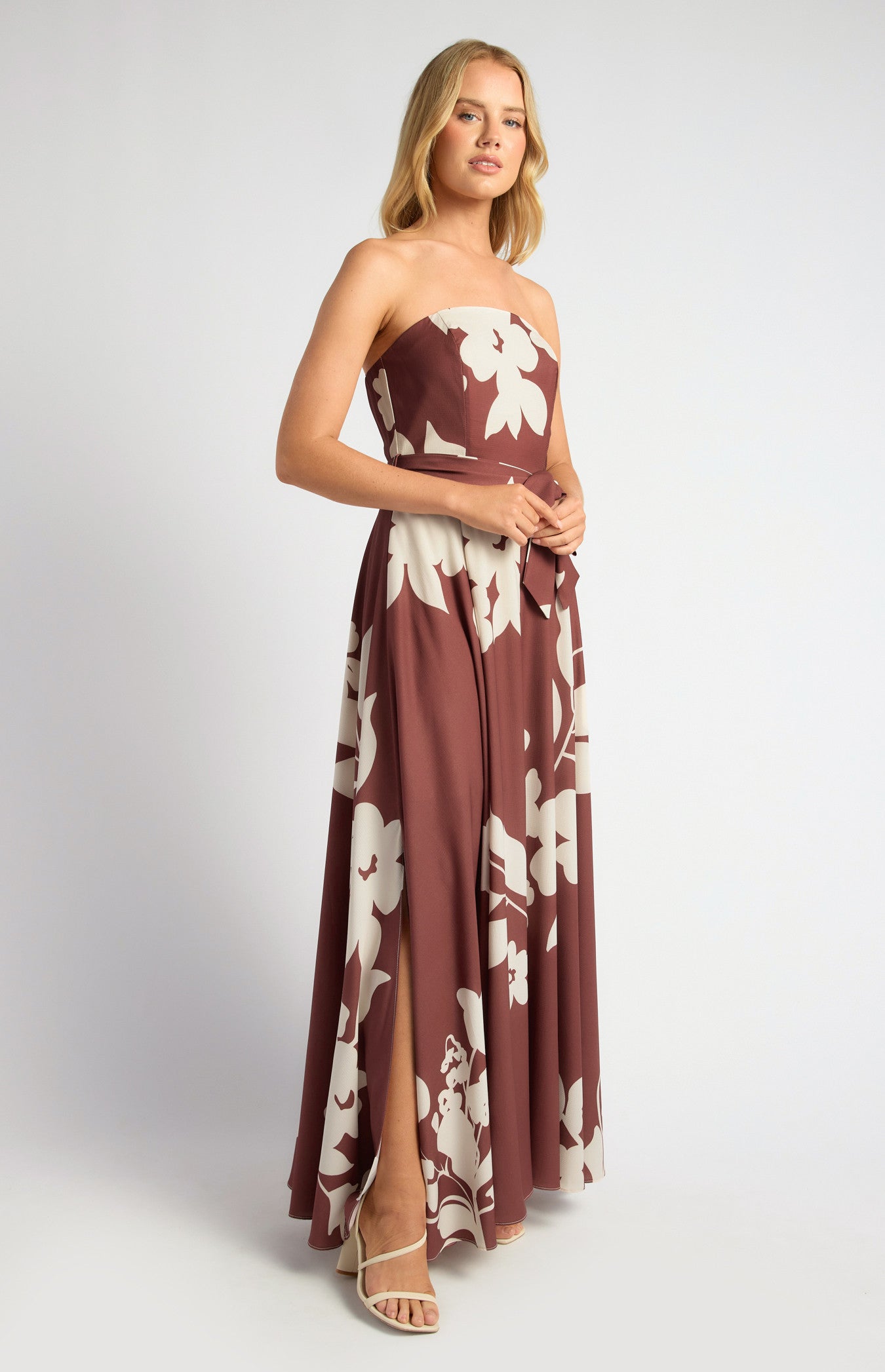 Abstract Floral Strapless Maxi Dress