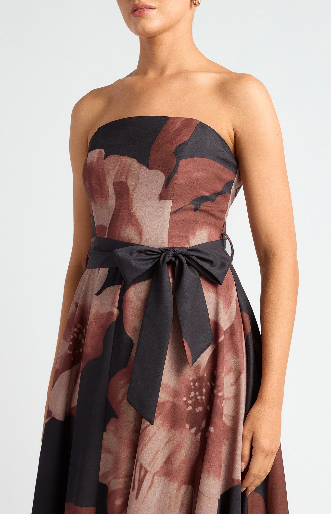 Floral Strapless Maxi Dress with Waist Tie