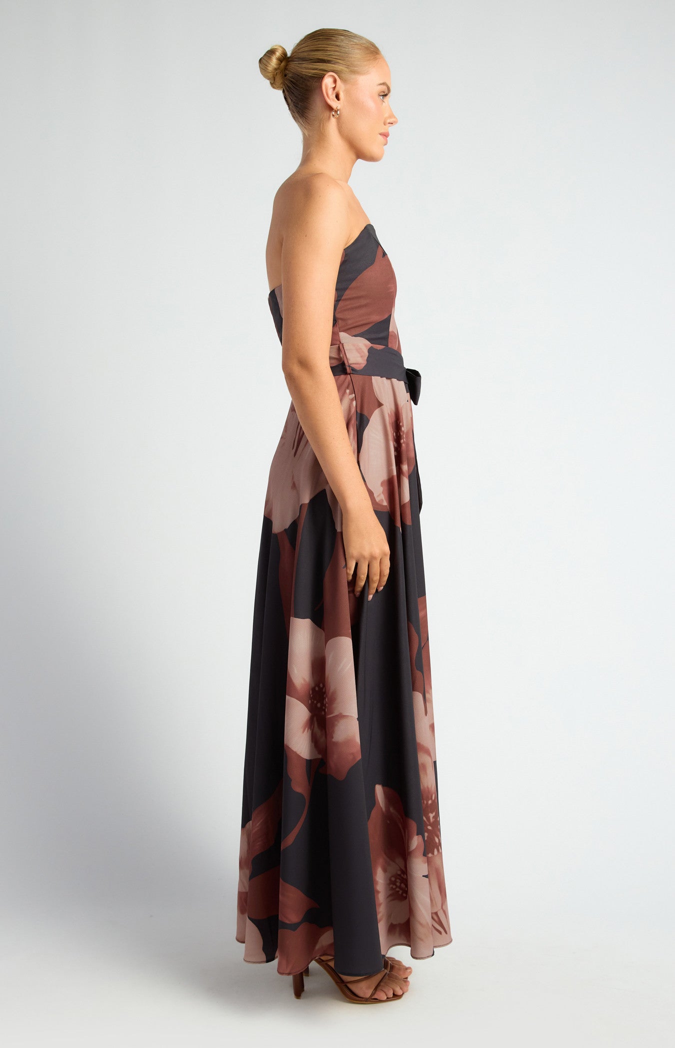 Floral Strapless Maxi Dress with Waist Tie