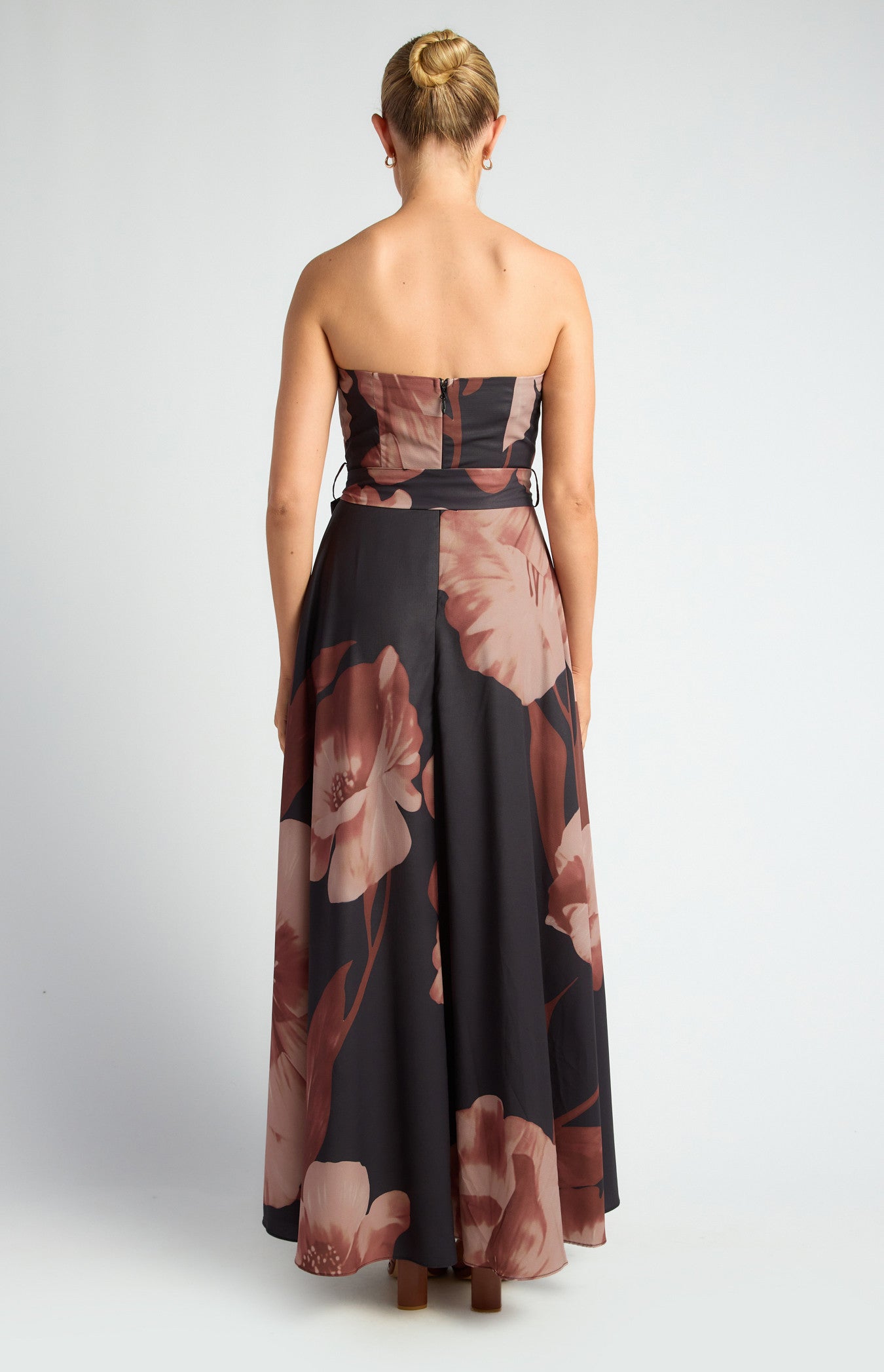 Floral Strapless Maxi Dress with Waist Tie