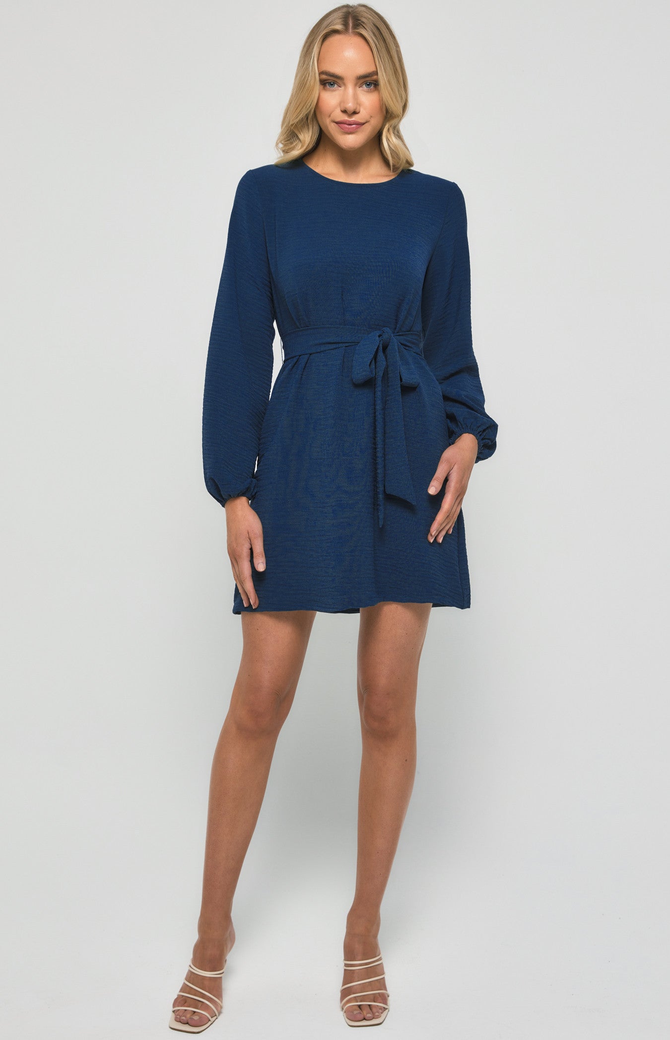 Round Neckline Long Sleeve Shift Dress