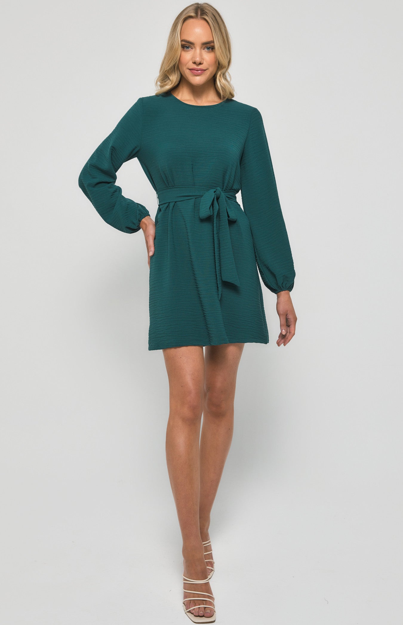 Round Neckline Long Sleeve Shift Dress