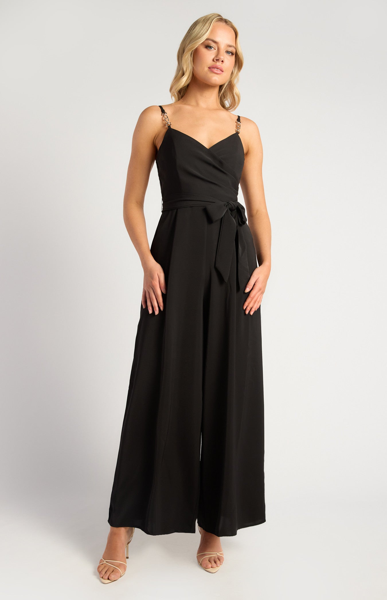 Gold Chain Detail Pleated Front Jumpsuit