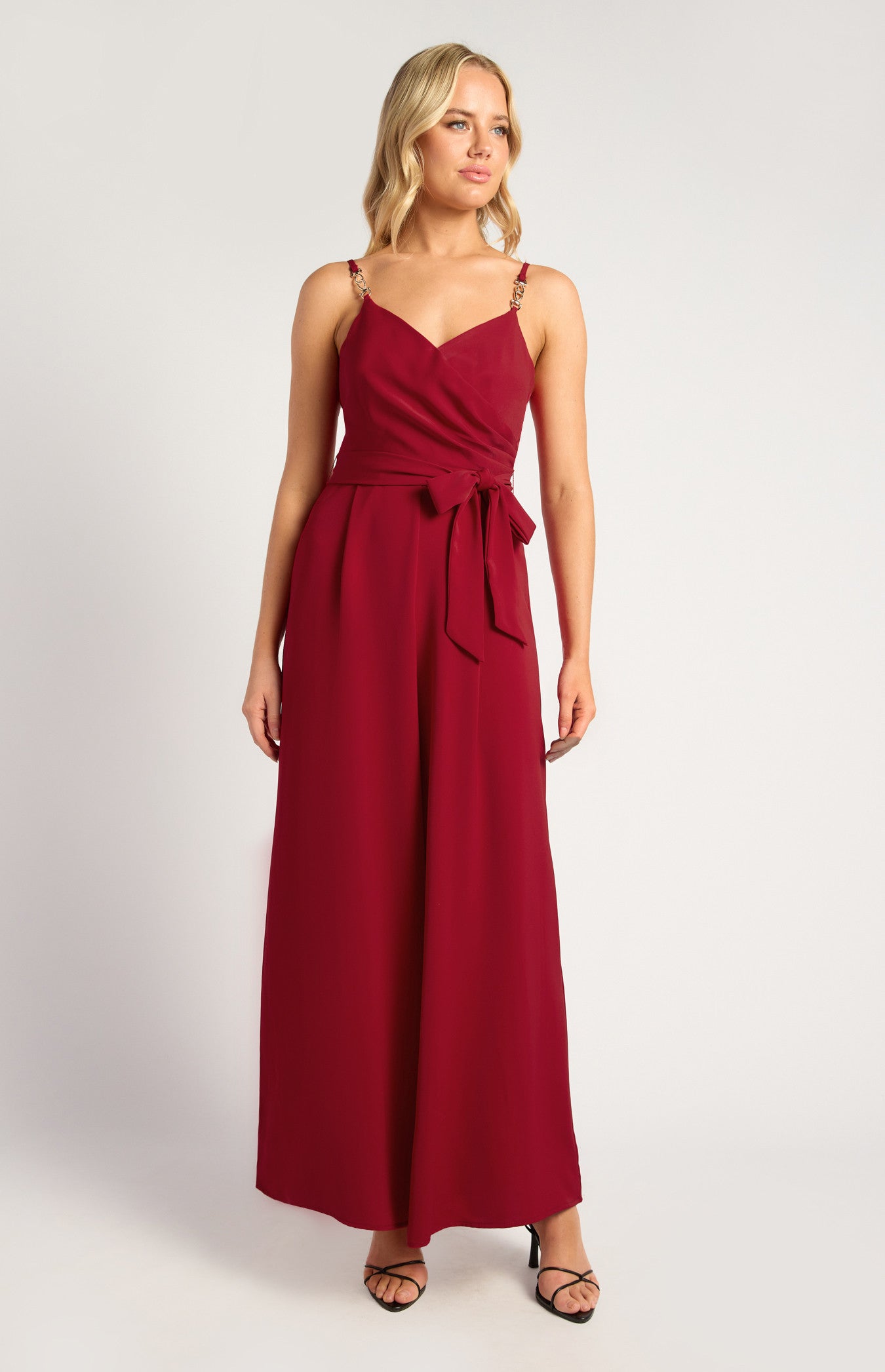 Gold Chain Detail Pleated Front Jumpsuit