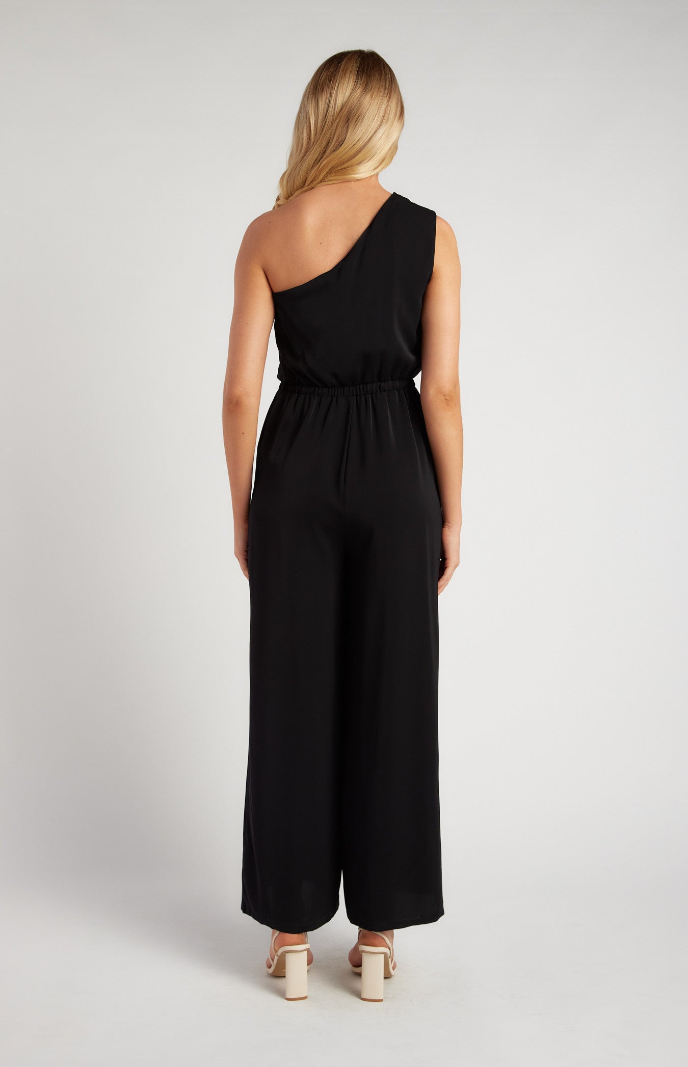 One Shoulder Elastic Waist Scarf Jumpsuit