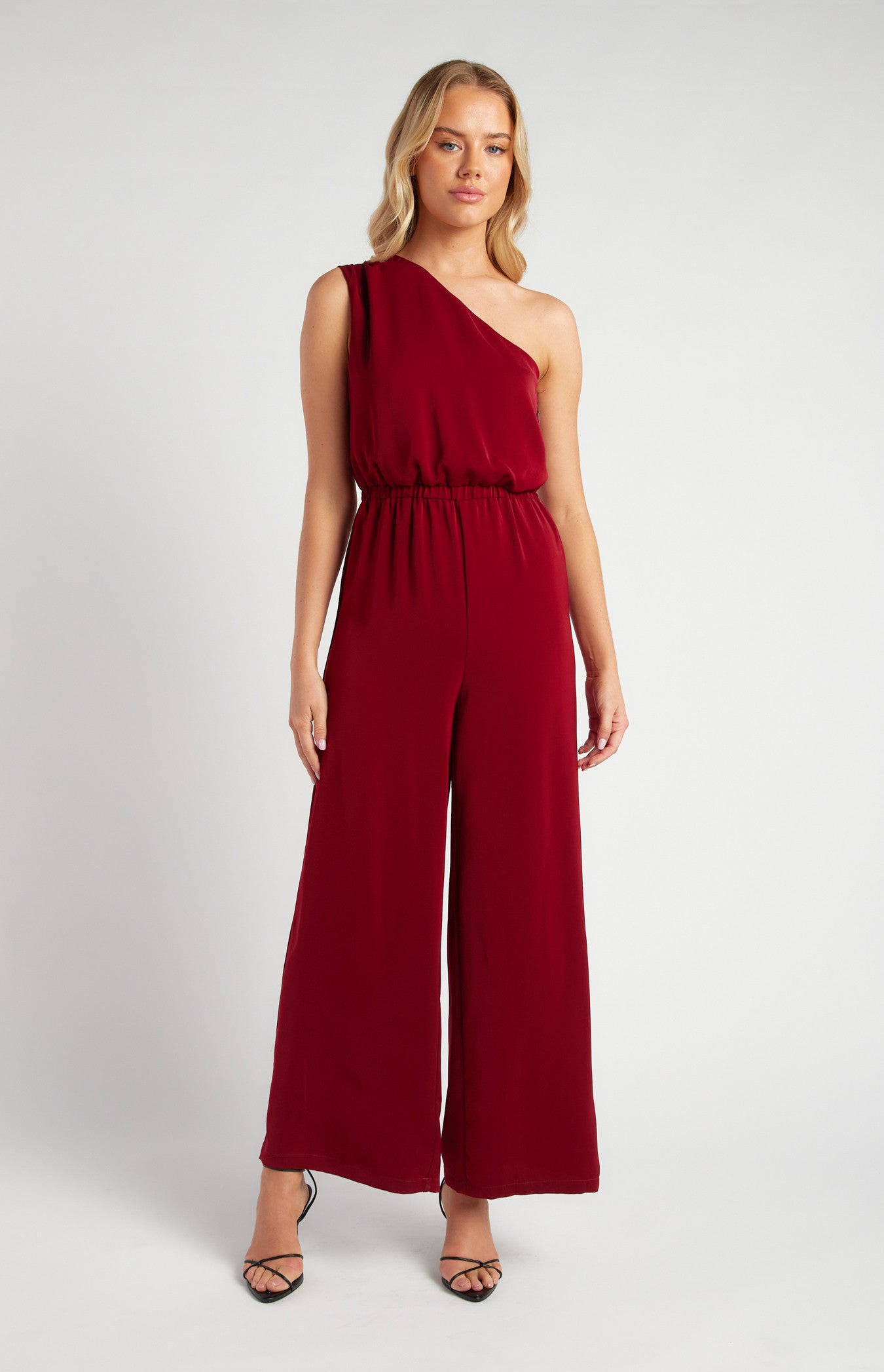 One Shoulder Elastic Waist Scarf Jumpsuit
