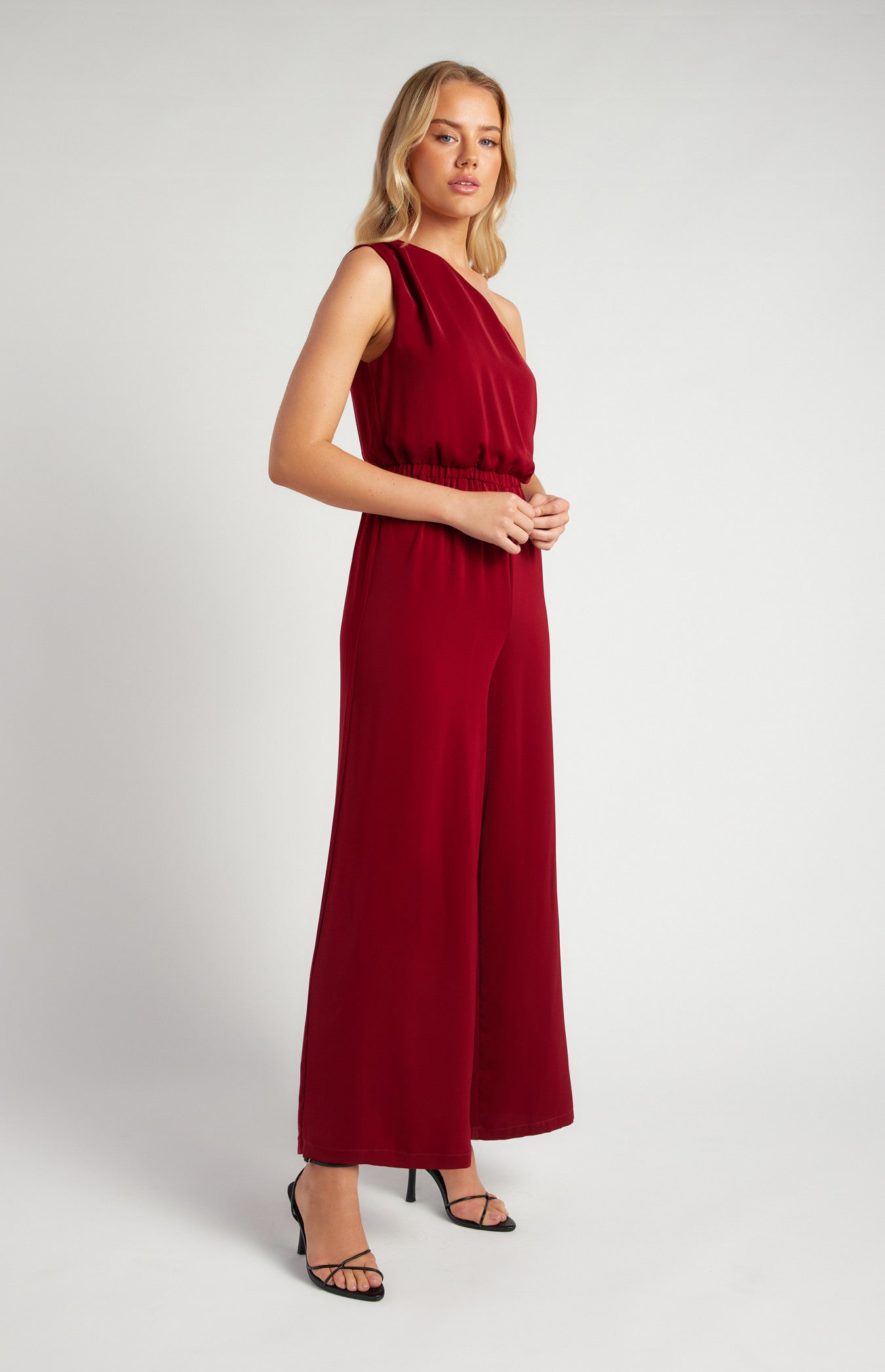 One Shoulder Elastic Waist Scarf Jumpsuit