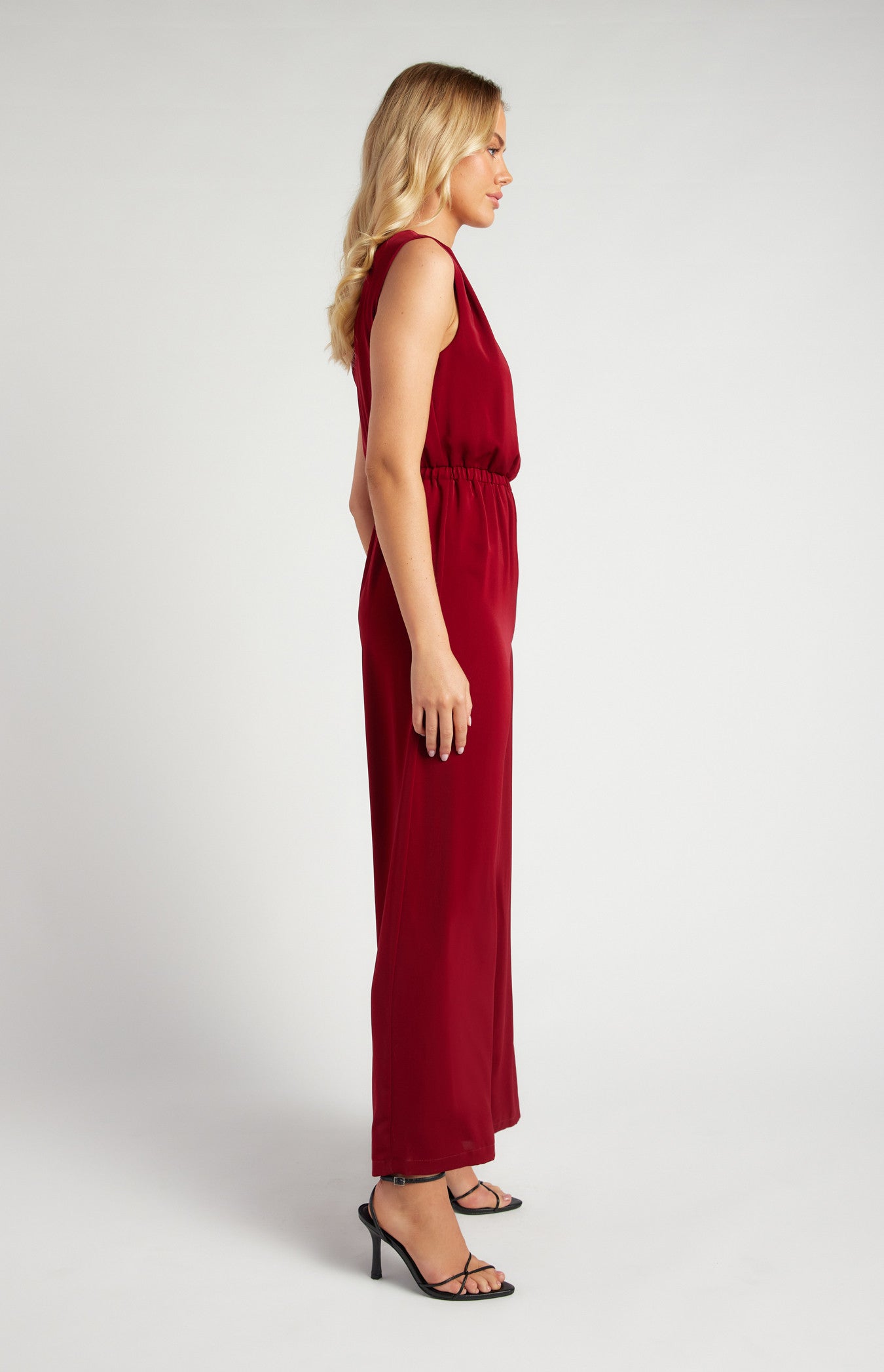 One Shoulder Elastic Waist Scarf Jumpsuit