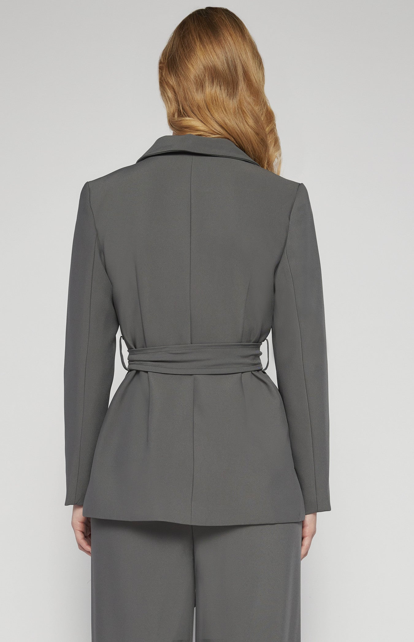 Collared Blazer with Pockets and Tie Belt