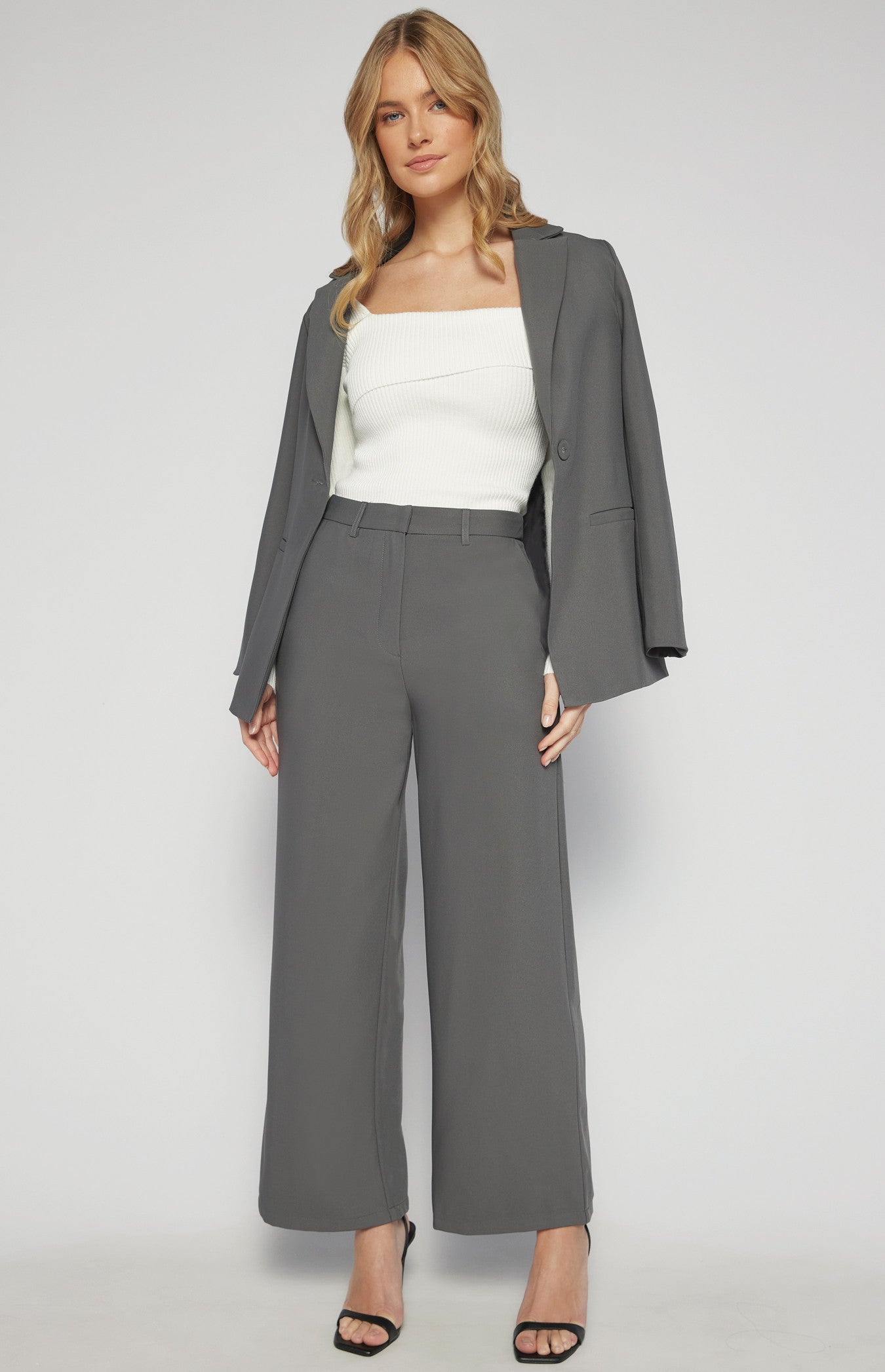 Collared Blazer with Pockets and Tie Belt