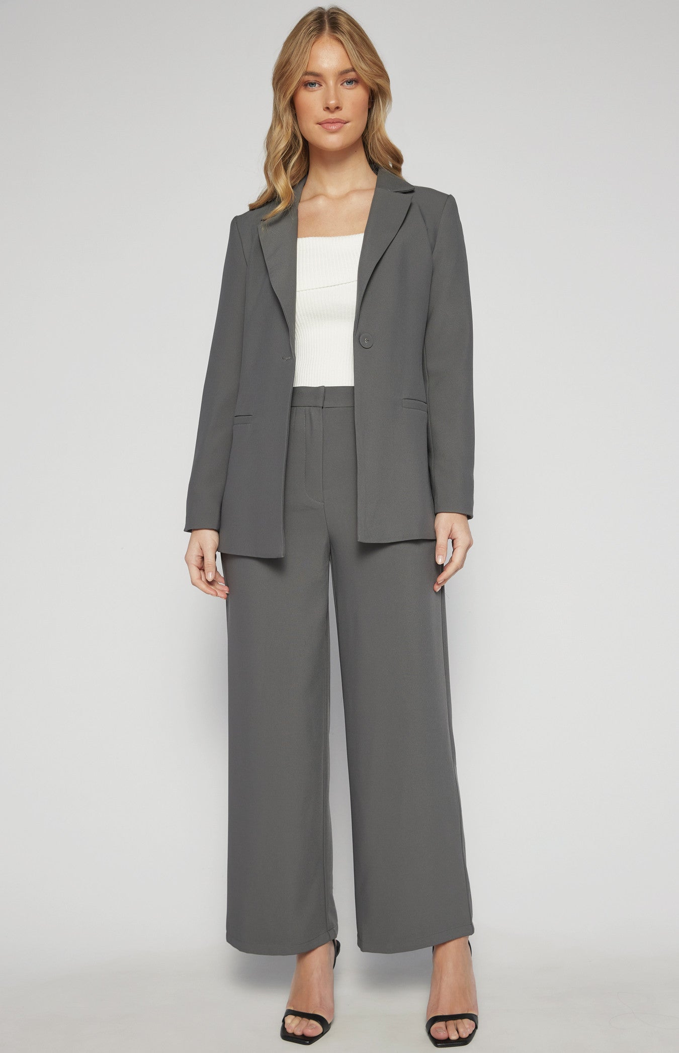 Collared Blazer with Pockets and Tie Belt