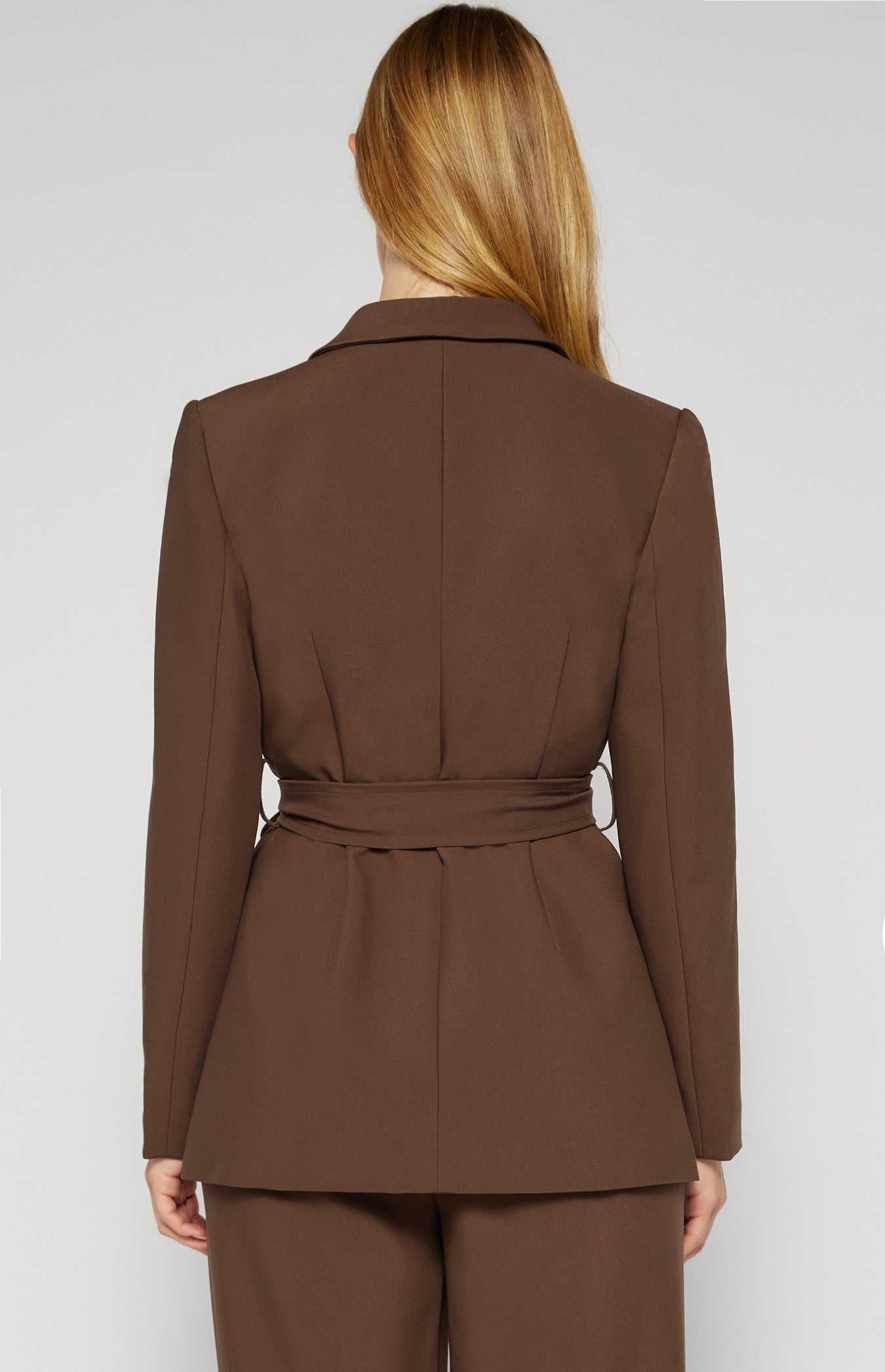 Collared Blazer with Pockets and Tie Belt