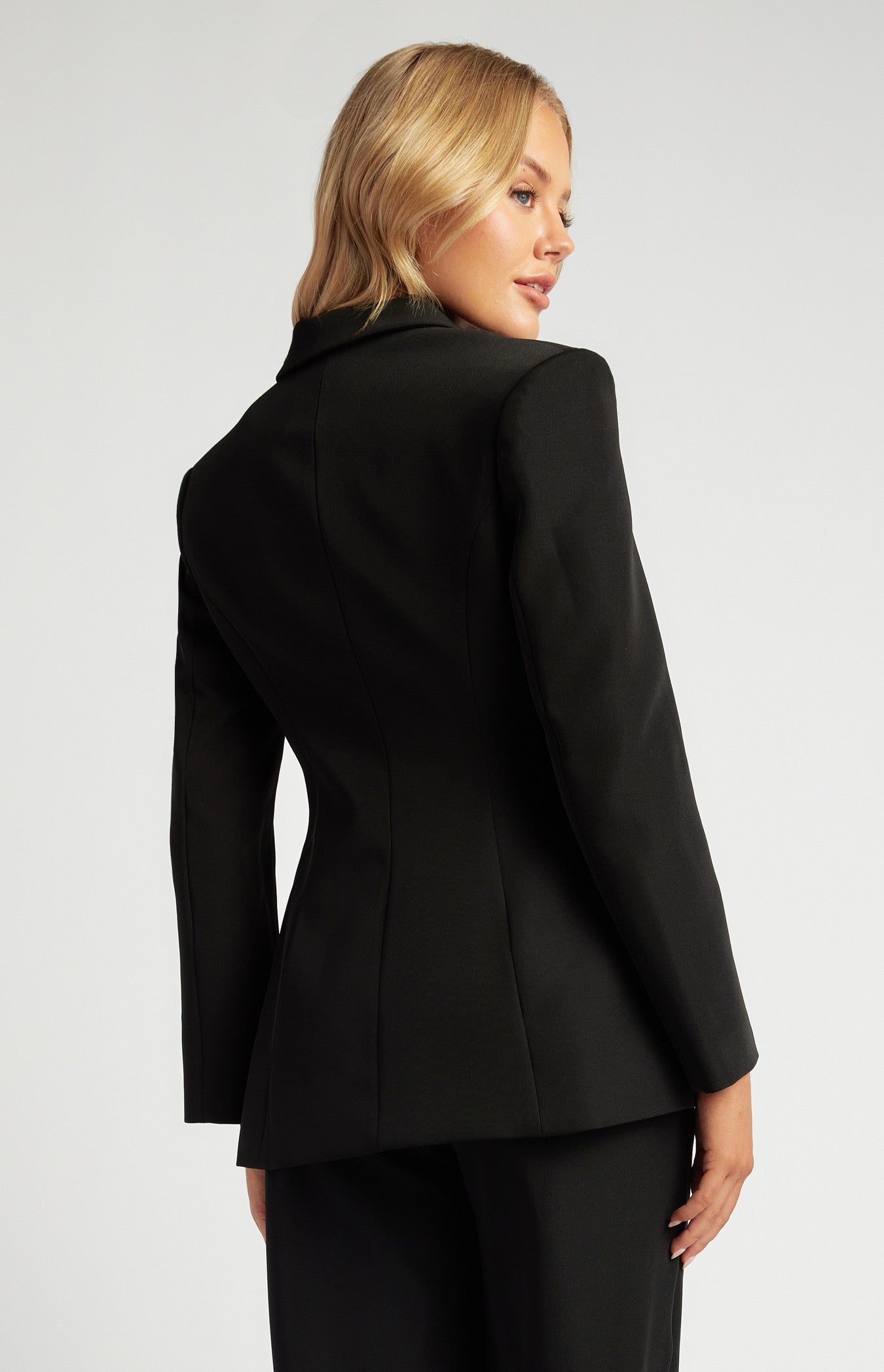 Shoulder Pad Detail Cinched Waist Tailored Look Blazer
