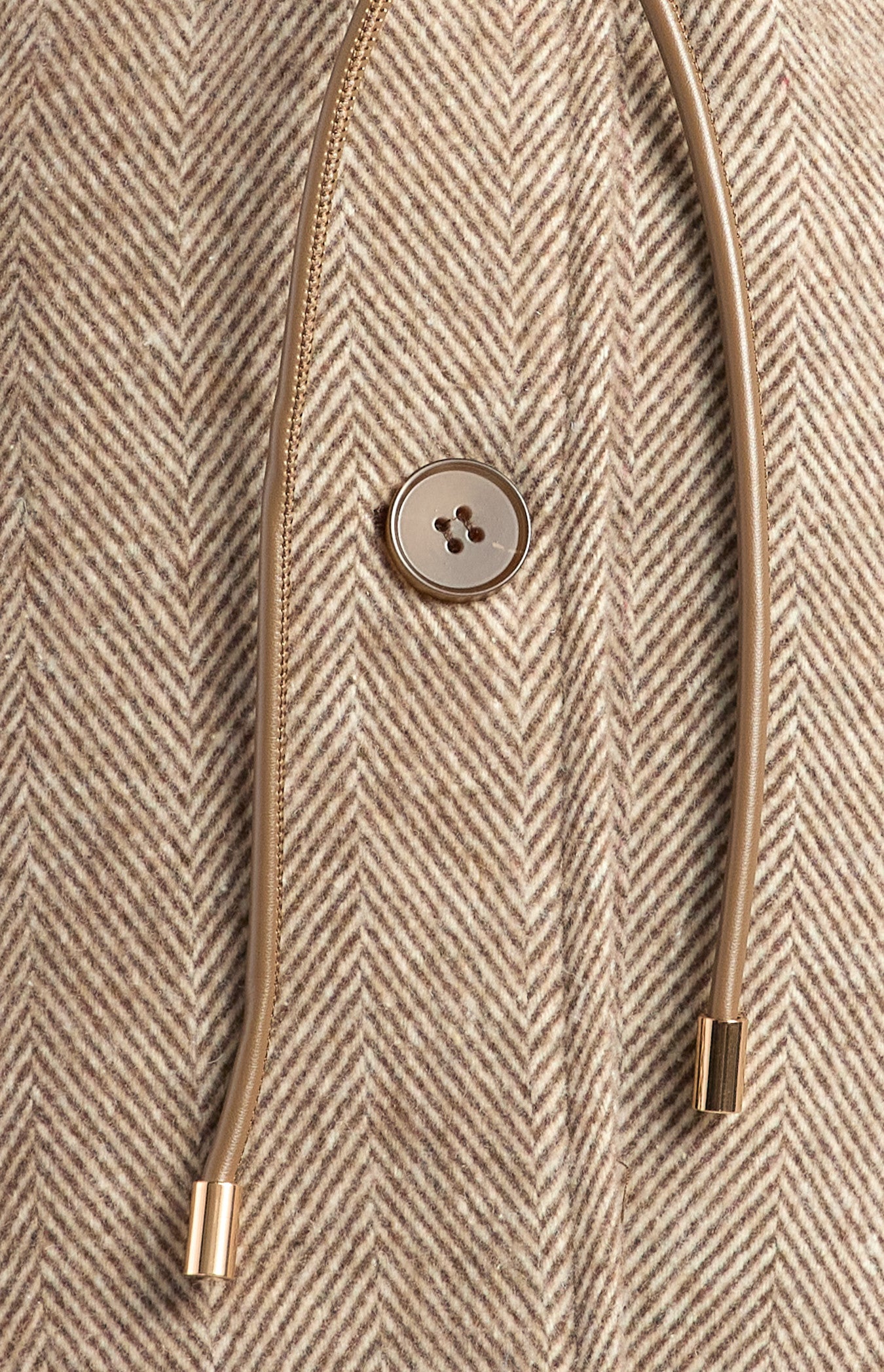 Faux Wool Herringbone Single Breasted Coat with Belt Accessory