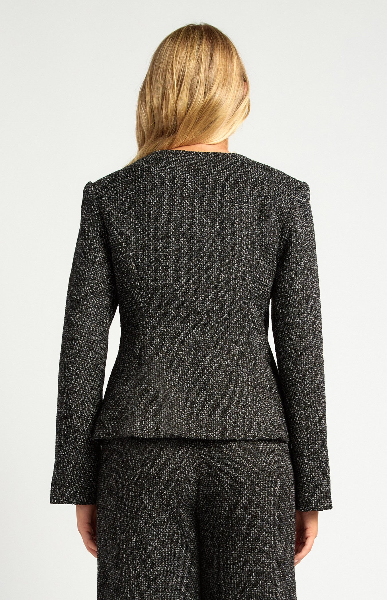 Gold Button Detail Tweed Blazer with Shoulder Pad Insert