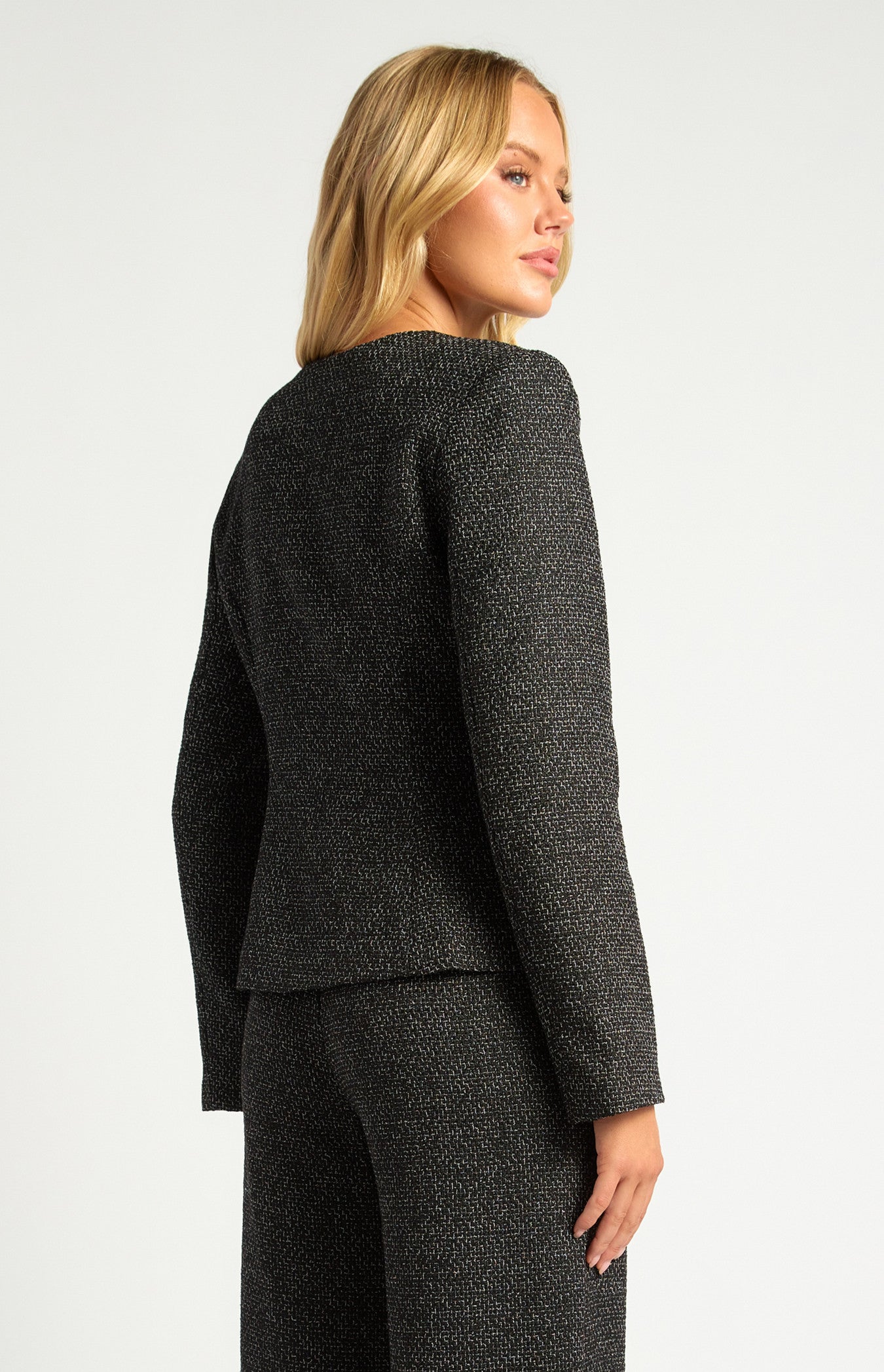 Gold Button Detail Tweed Blazer with Shoulder Pad Insert