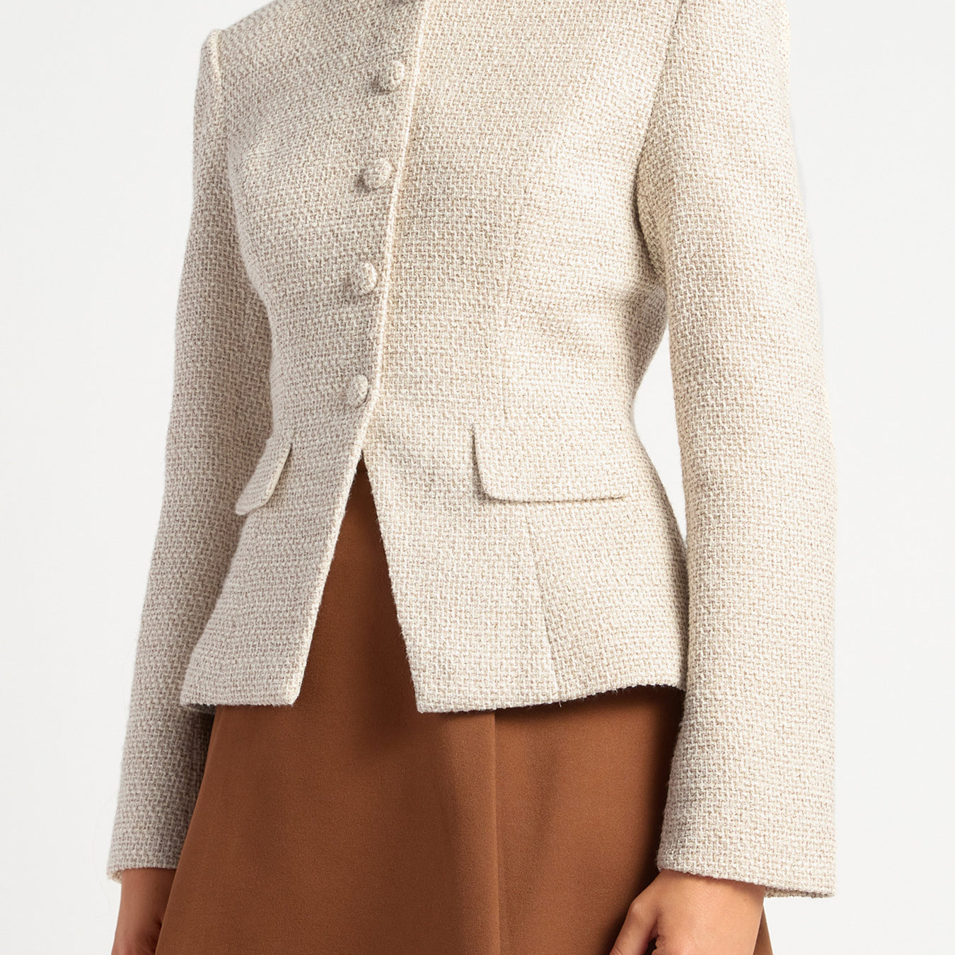 Gold Button Detail Tweed Blazer with Shoulder Pad Insert