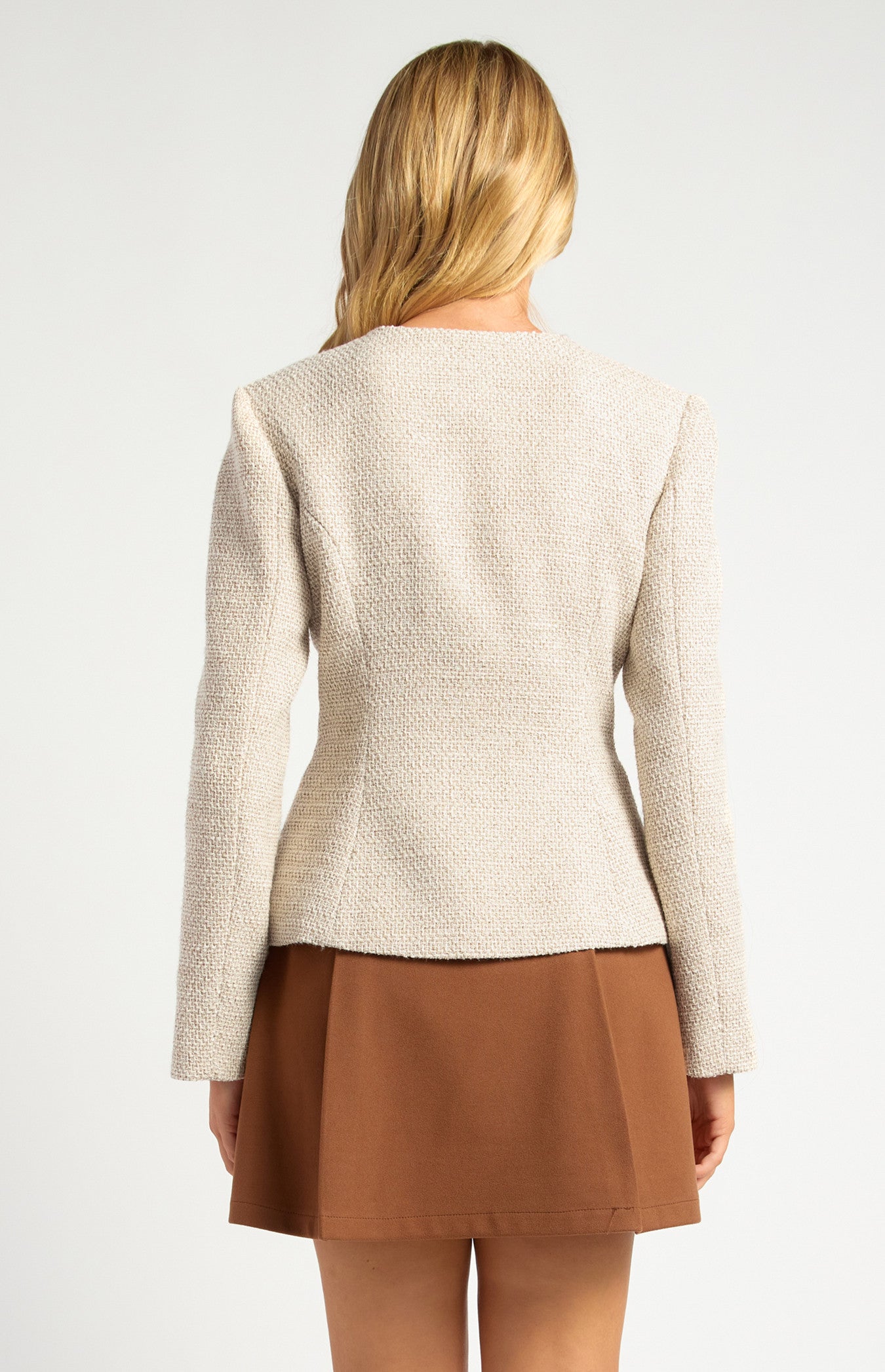 Gold Button Detail Tweed Blazer with Shoulder Pad Insert