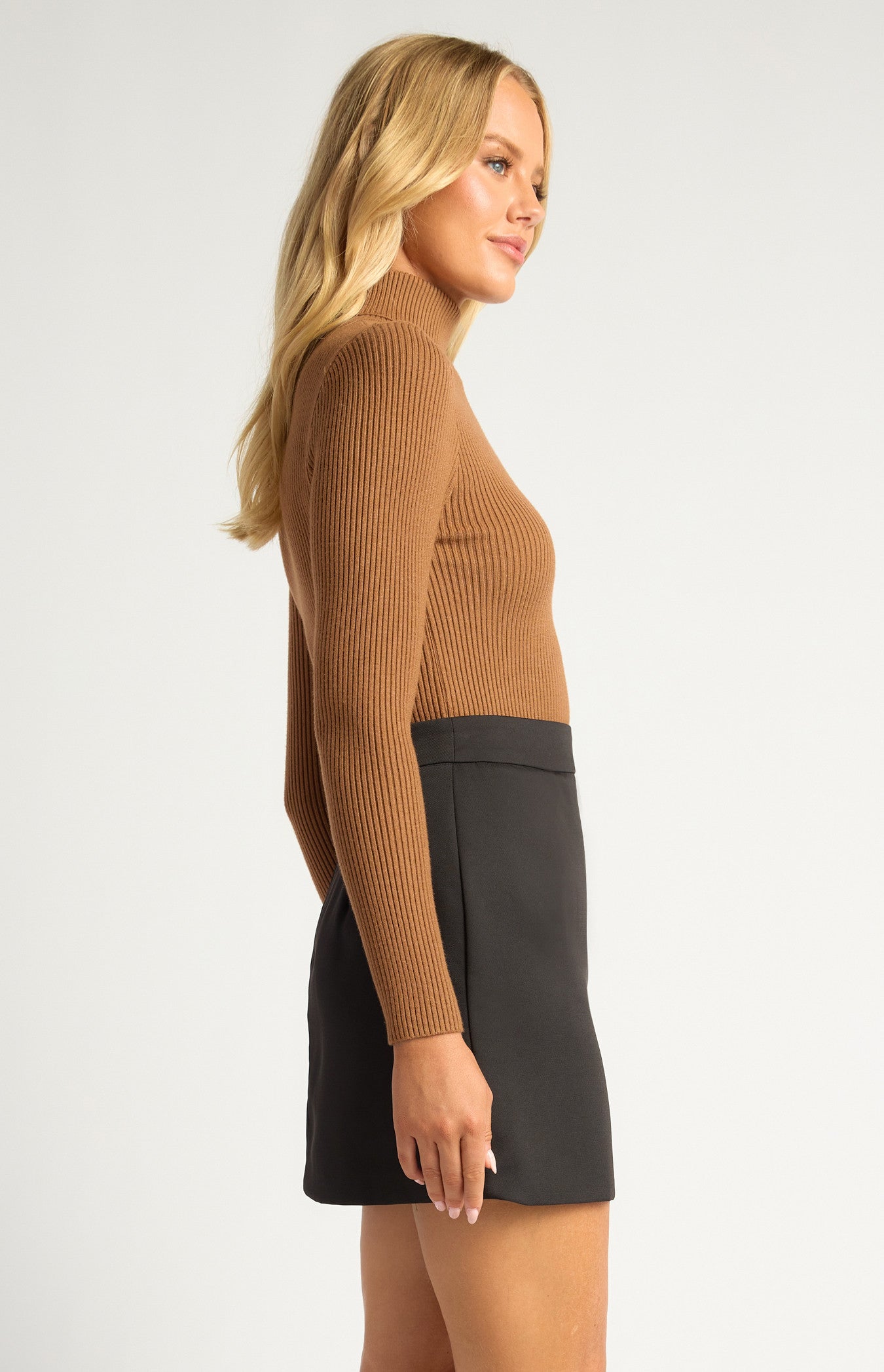 High-Neck Fitted Ribbed Knit Top