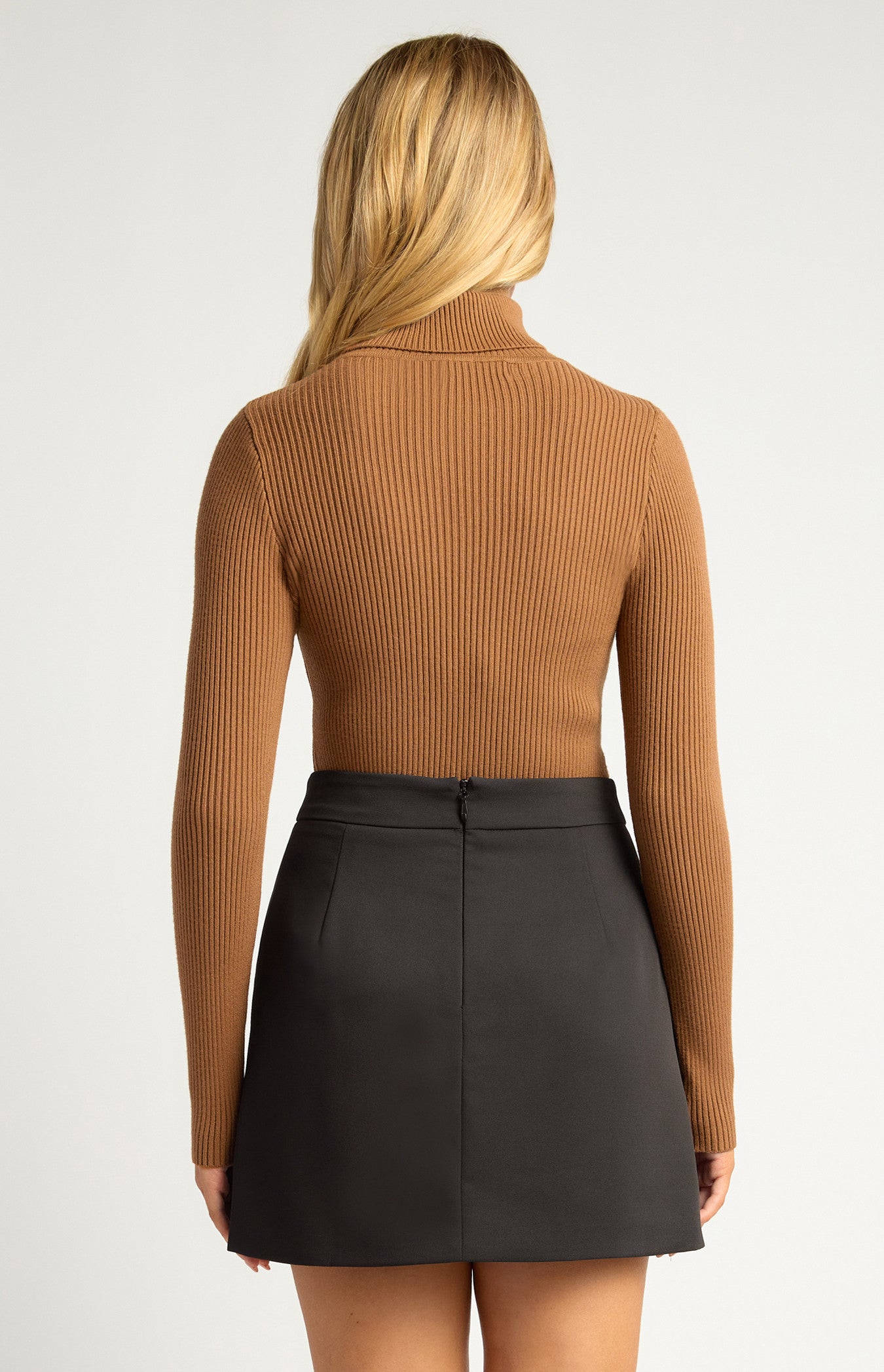 High-Neck Fitted Ribbed Knit Top