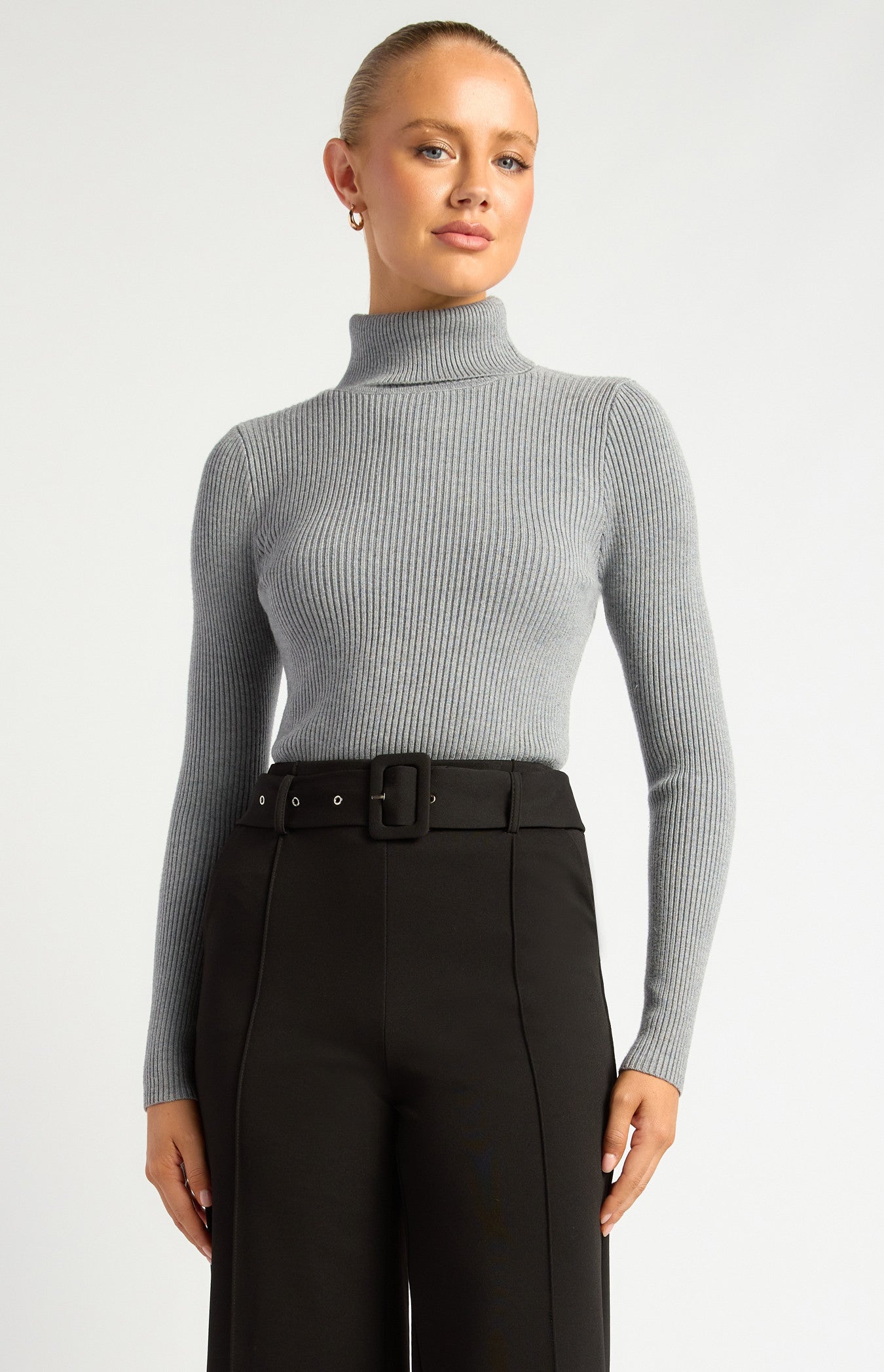 High-Neck Fitted Ribbed Knit Top