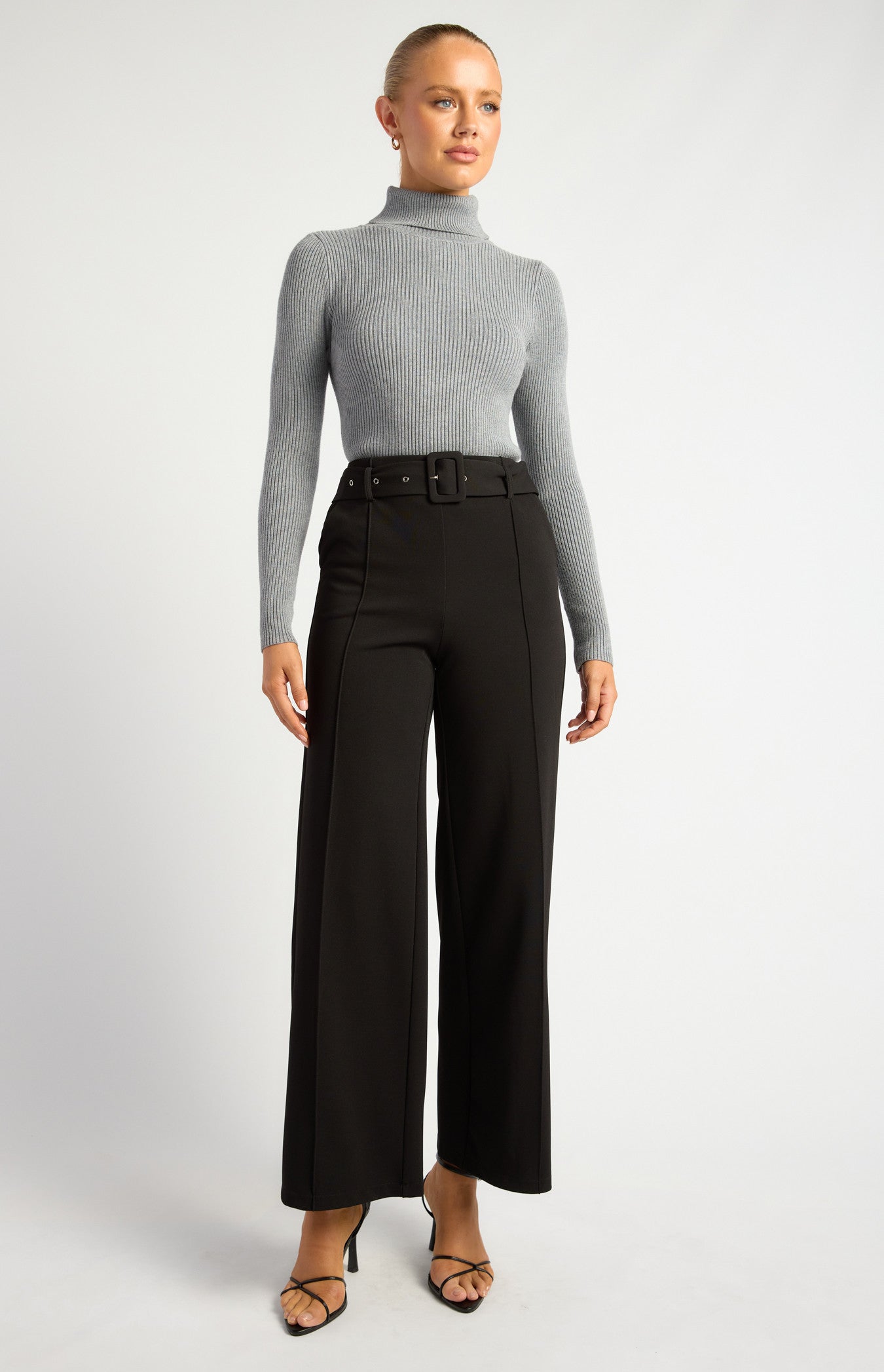 High-Neck Fitted Ribbed Knit Top