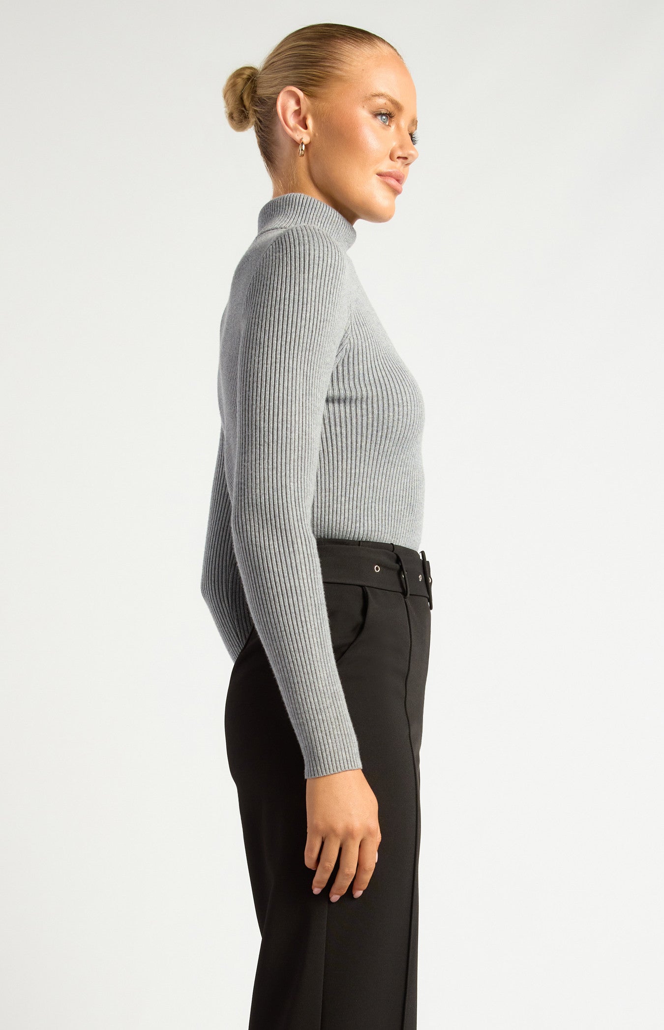 High-Neck Fitted Ribbed Knit Top