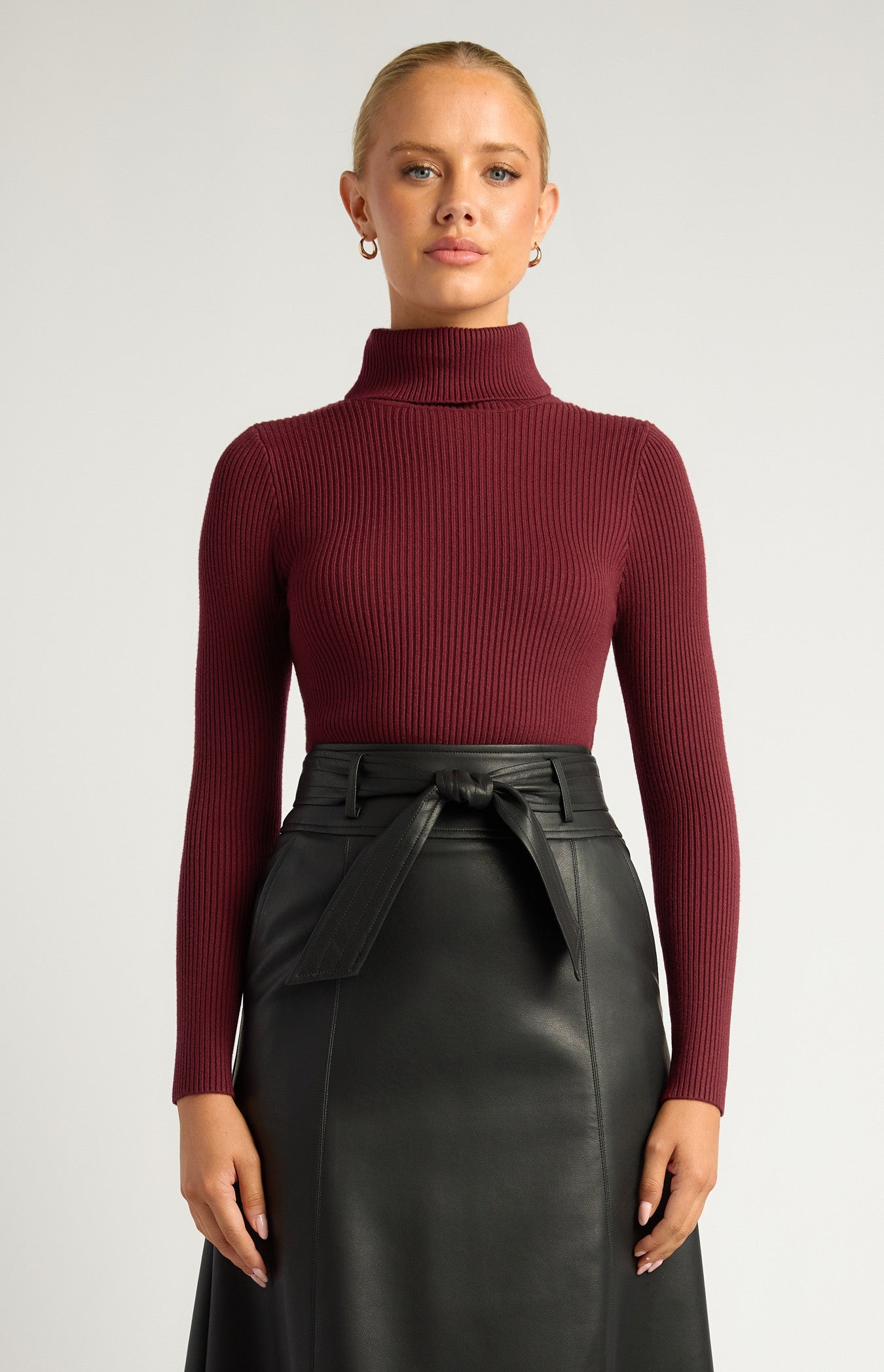 High-Neck Fitted Ribbed Knit Top