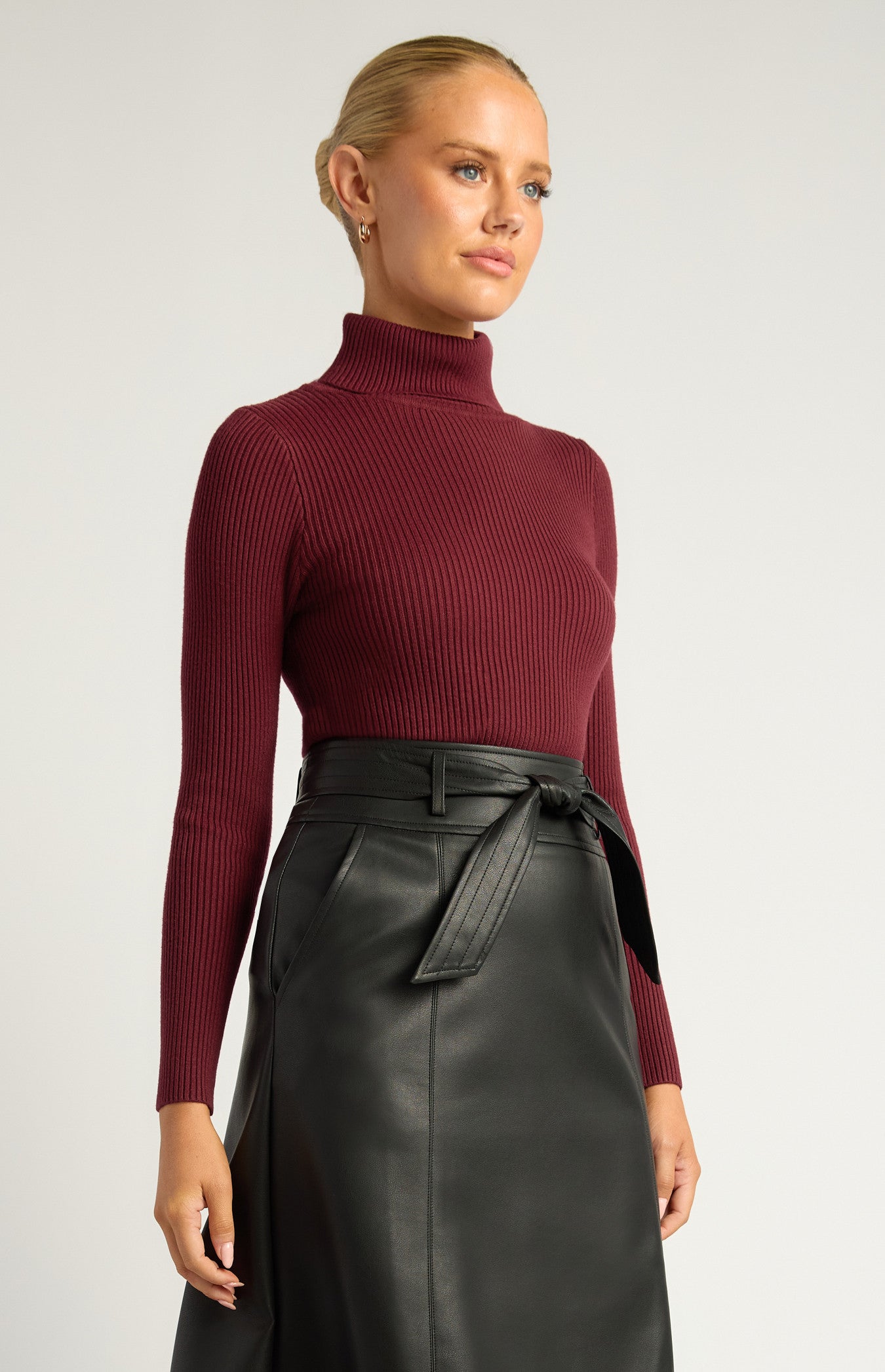 High-Neck Fitted Ribbed Knit Top