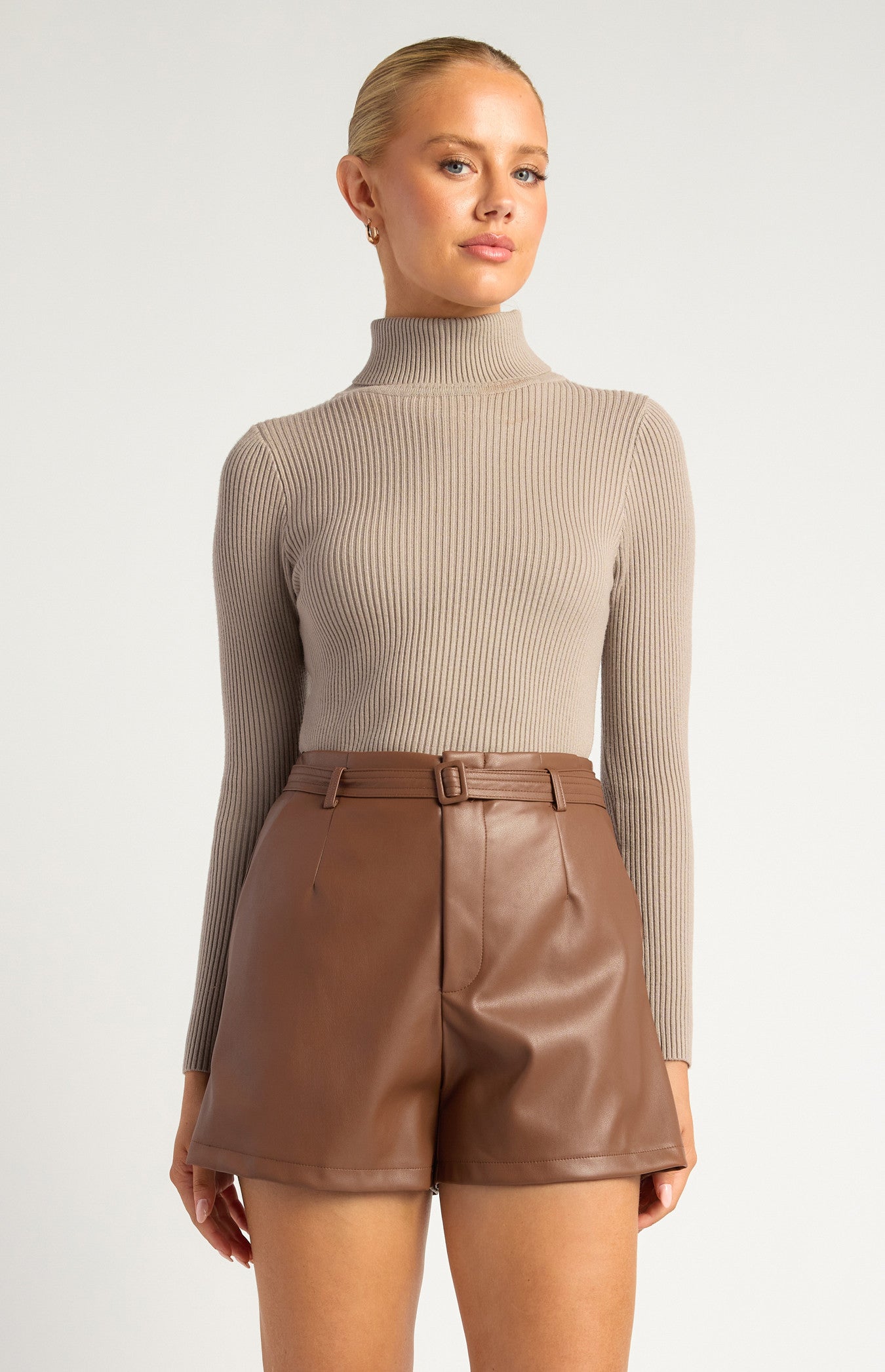 High-Neck Fitted Ribbed Knit Top