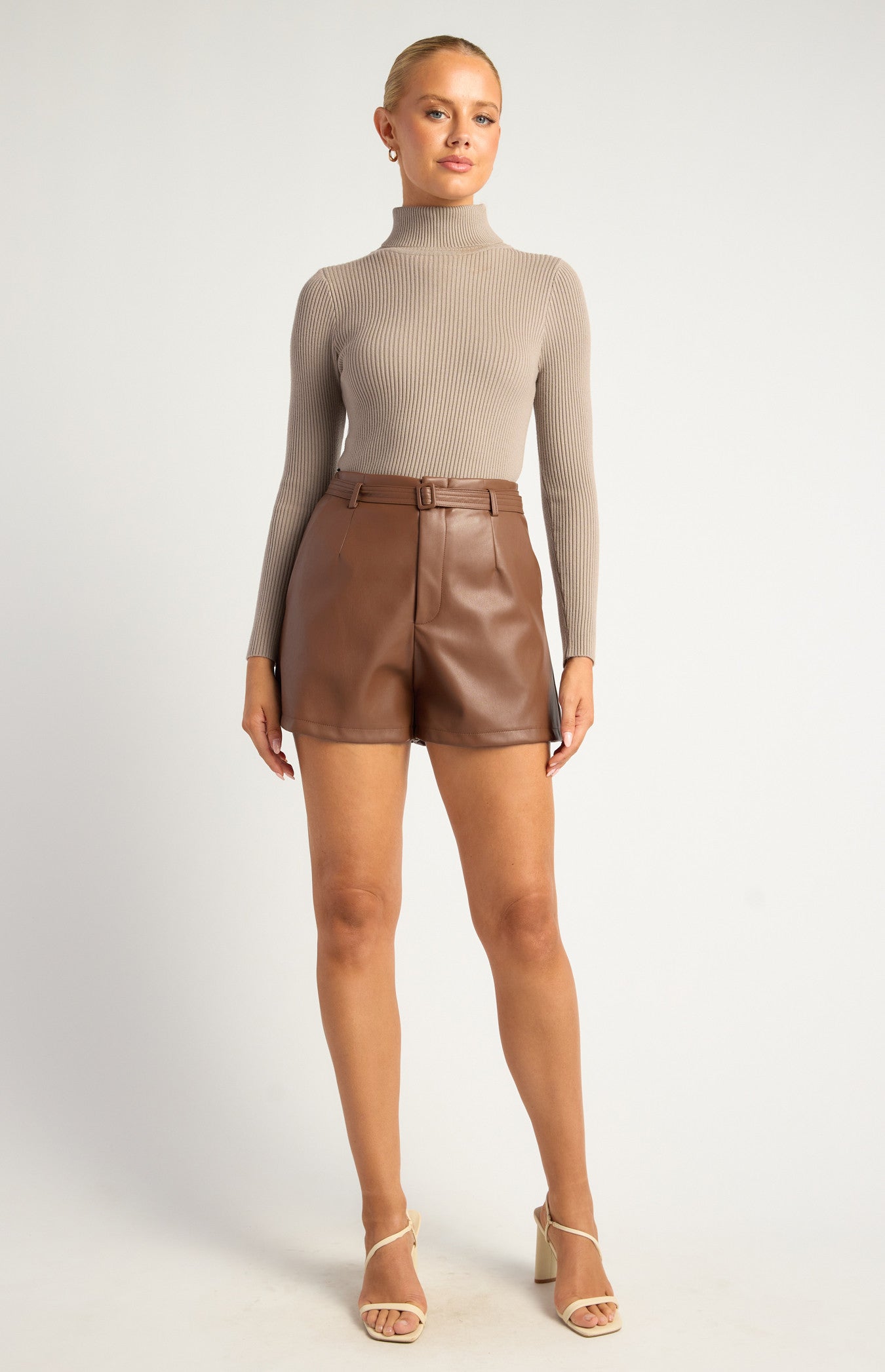 High-Neck Fitted Ribbed Knit Top