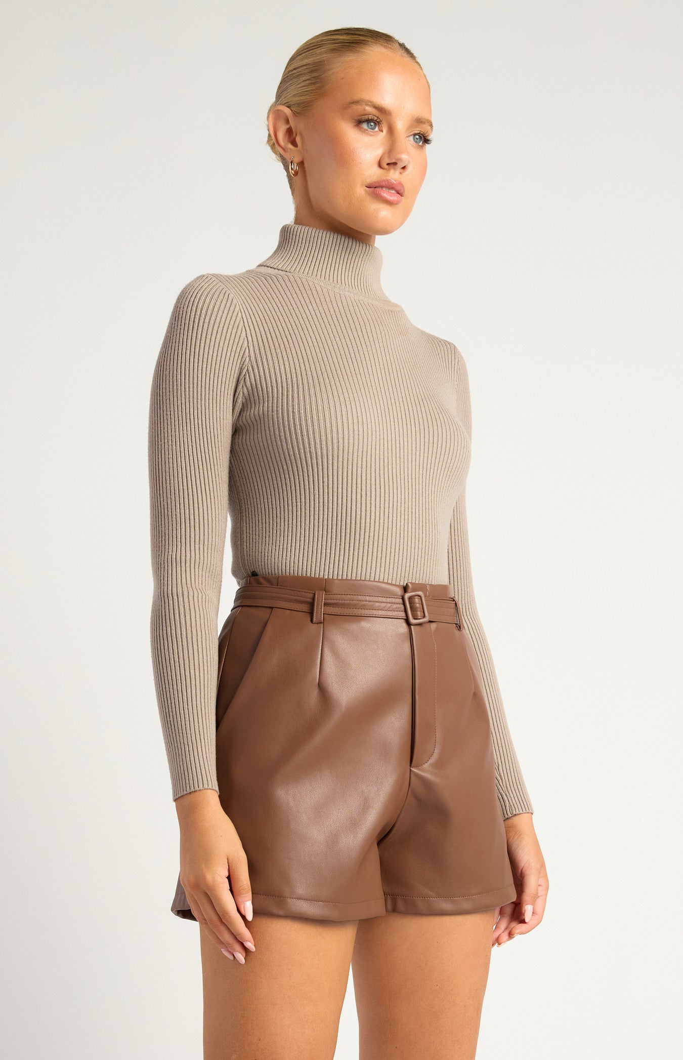 High-Neck Fitted Ribbed Knit Top