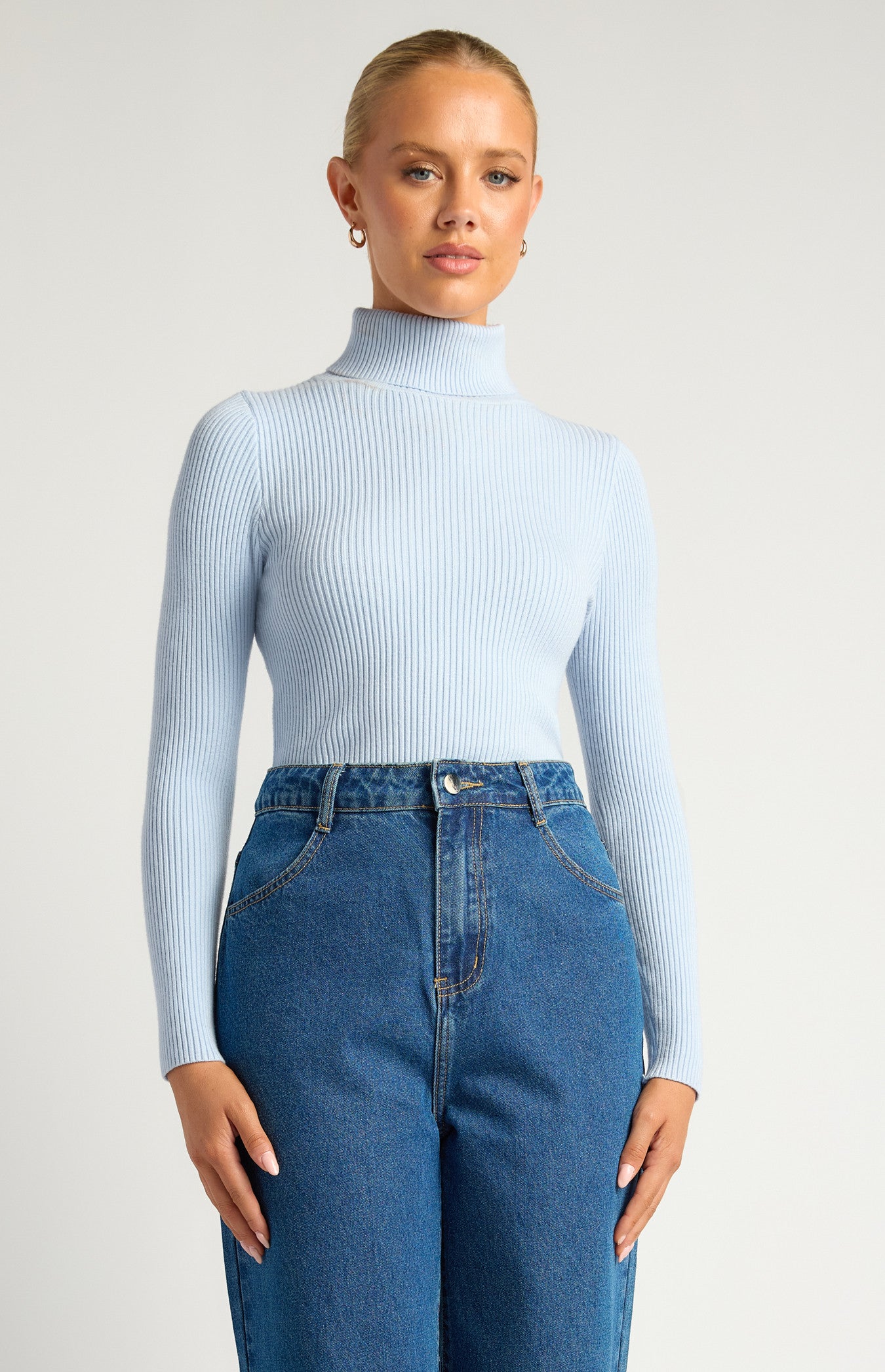 High-Neck Fitted Ribbed Knit Top