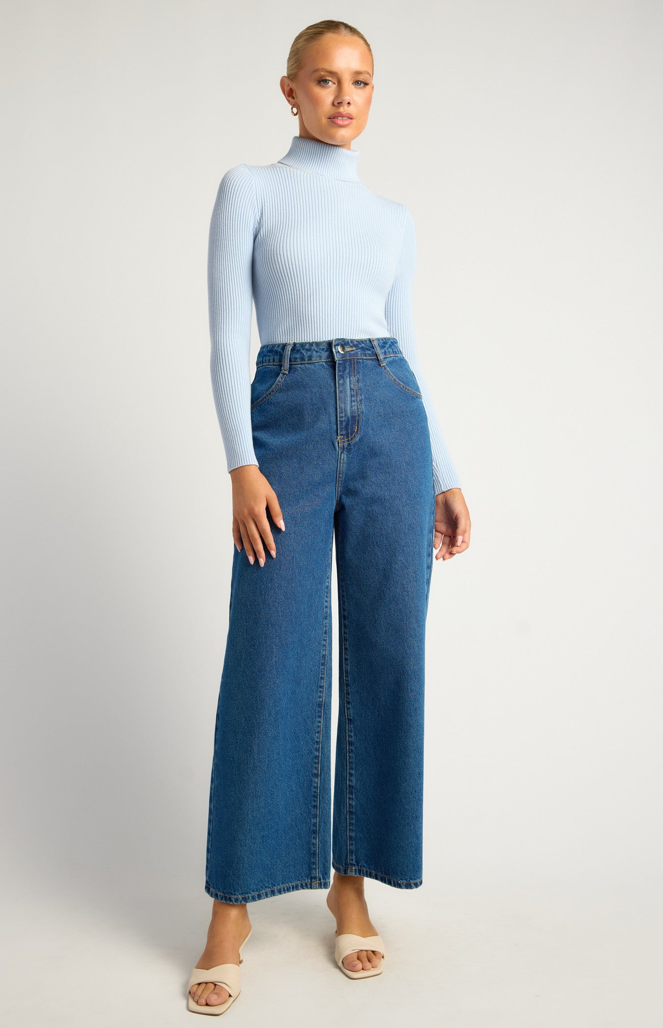 High-Neck Fitted Ribbed Knit Top