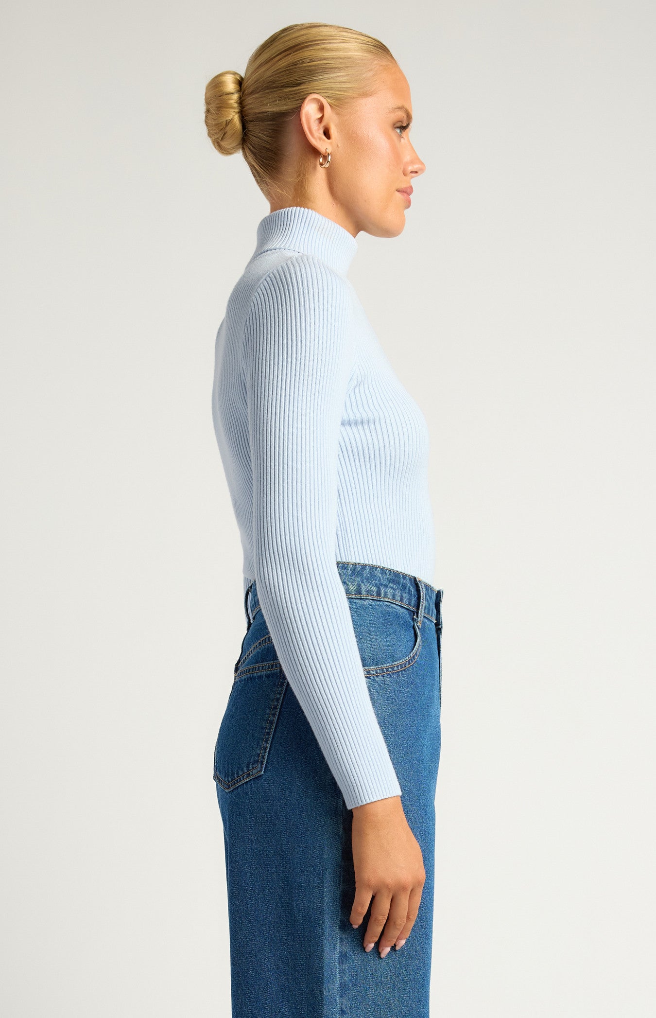 High-Neck Fitted Ribbed Knit Top