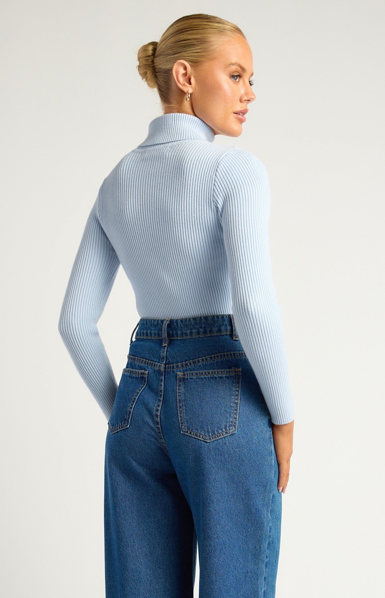 High-Neck Fitted Ribbed Knit Top
