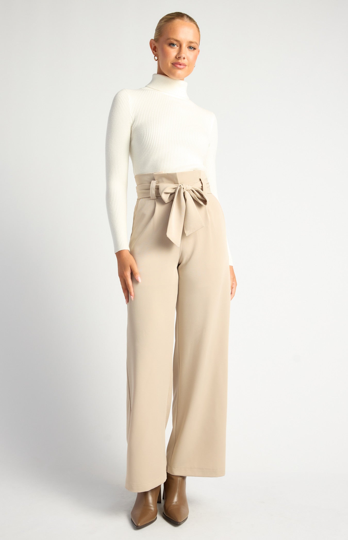 High-Neck Fitted Ribbed Knit Top