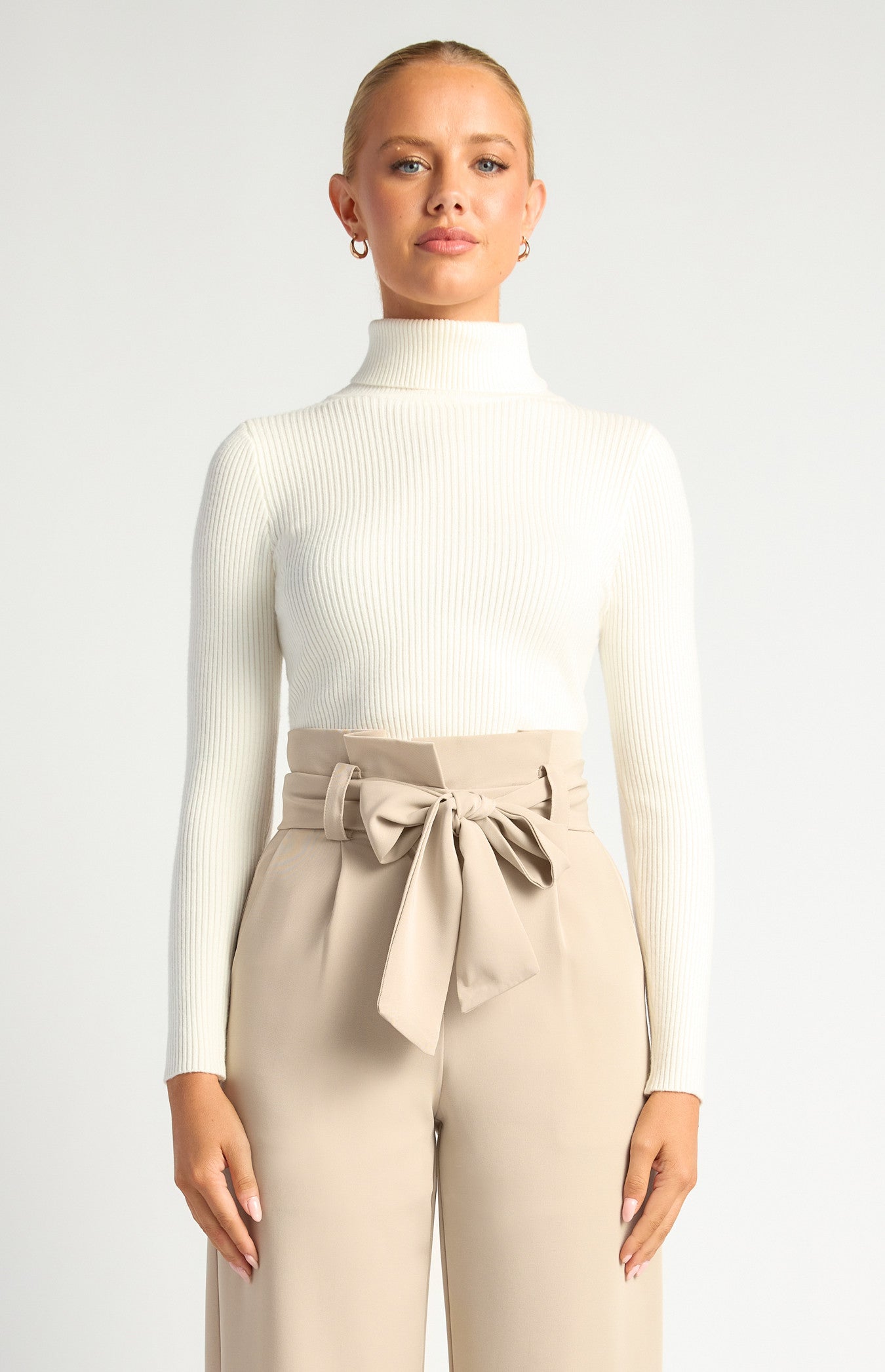 High-Neck Fitted Ribbed Knit Top