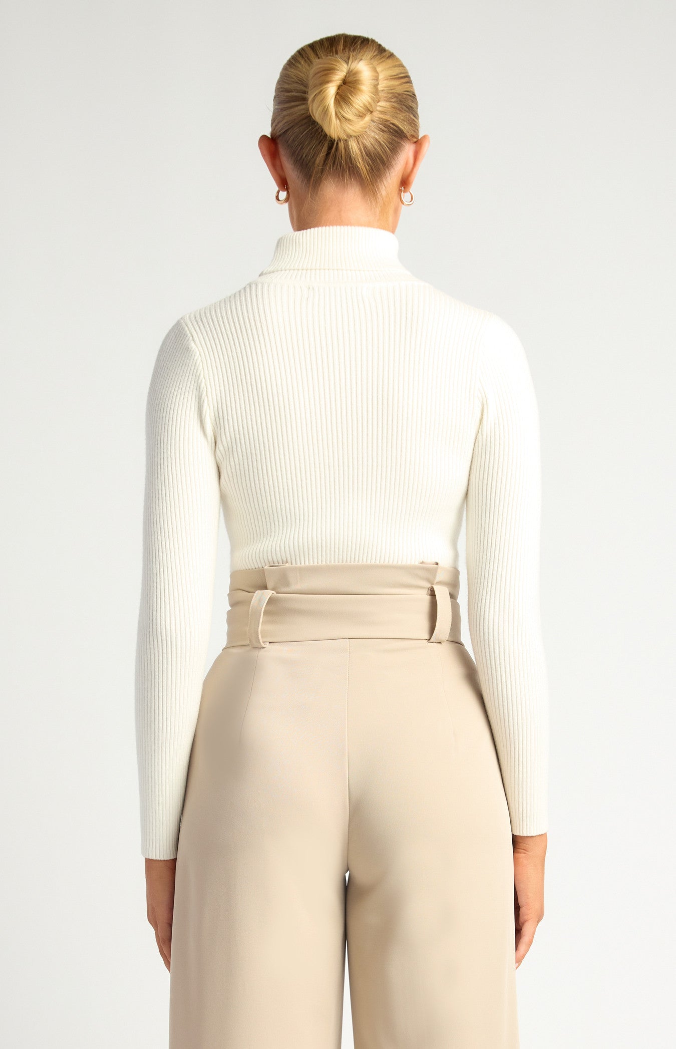 High-Neck Fitted Ribbed Knit Top