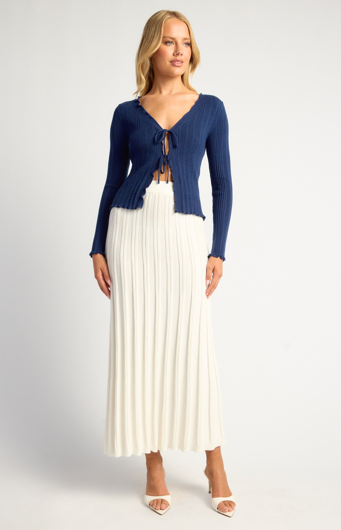 Raised Rib Textured Knit Midi Skirt