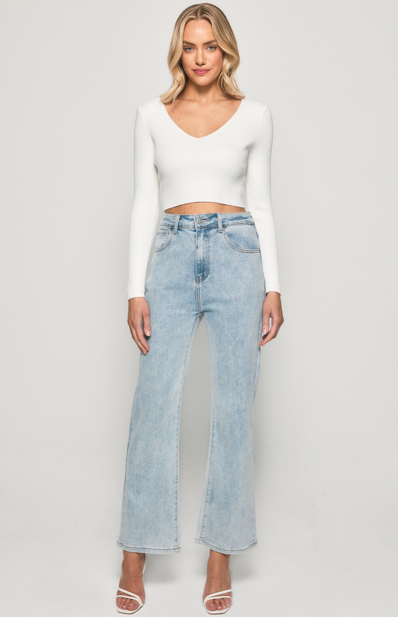 V-Neckline Long Sleeve Basic Knit