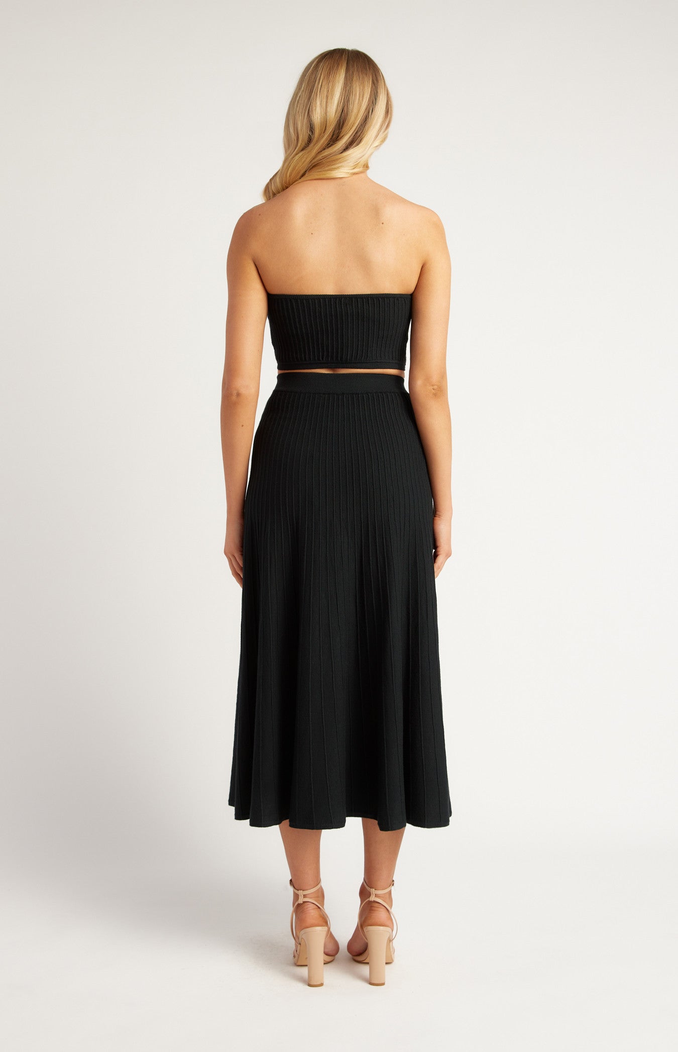 Wide Rib Knit Set with Strapless Top and Skirt