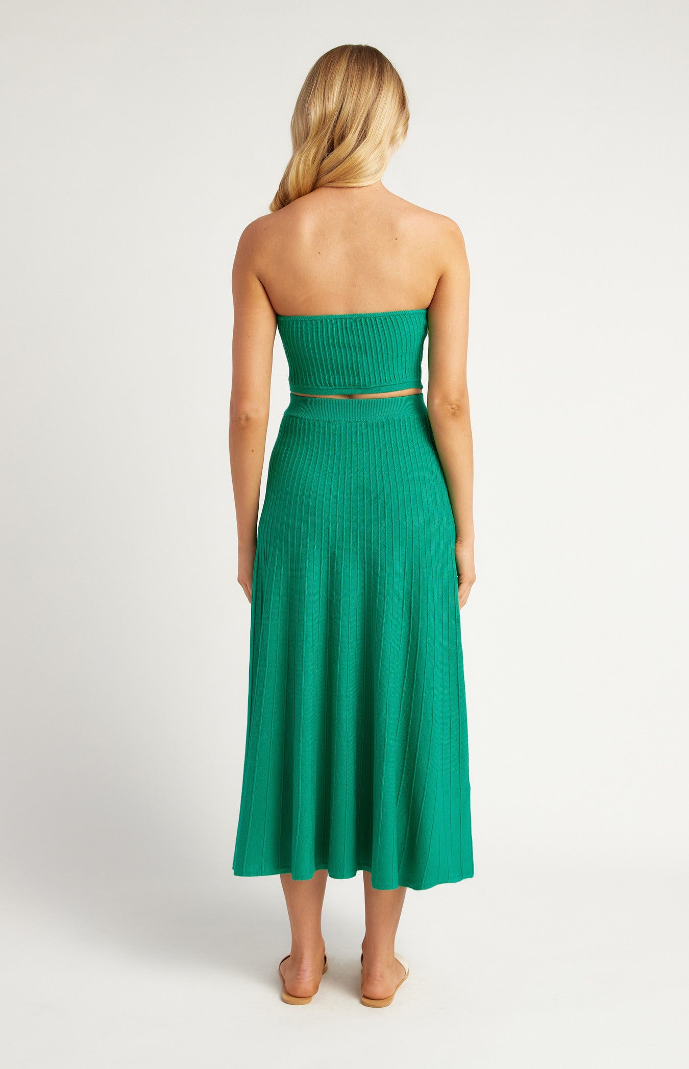 Wide Rib Knit Set with Strapless Top and Skirt