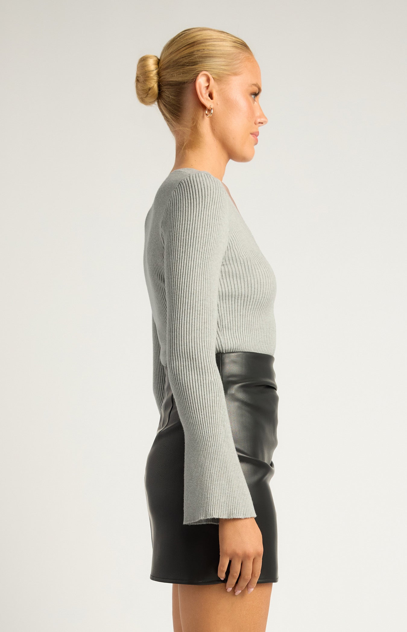 V Neckline Flare Sleeves Knit Top