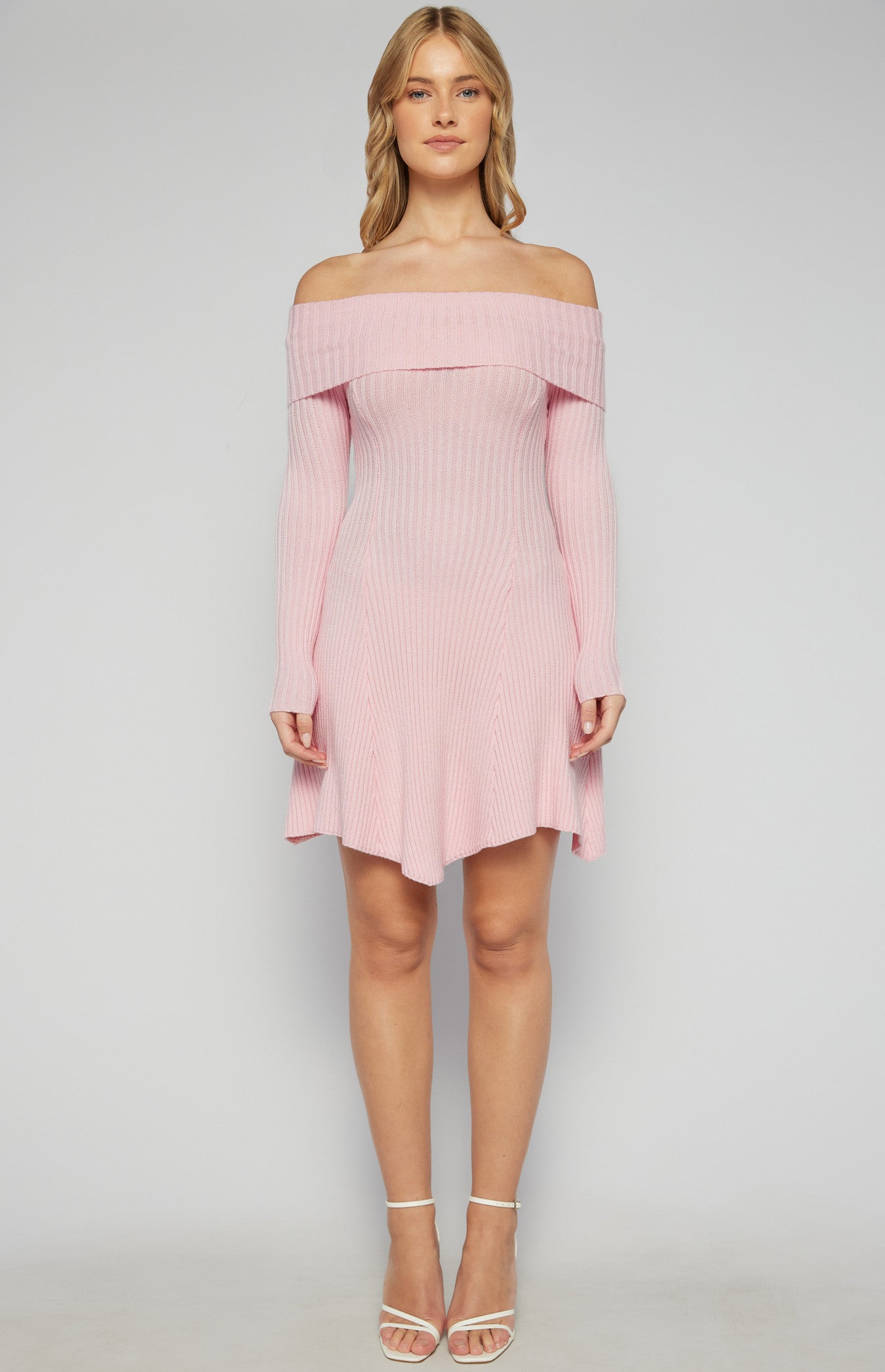 Off Shoulder A-Line Knit Dress with Panel