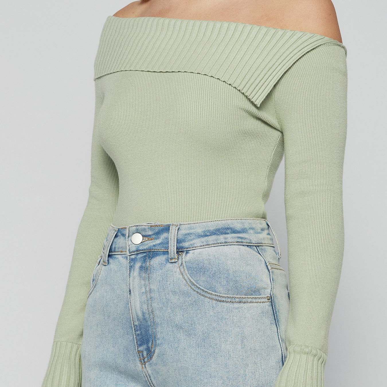 One Shoulder Knit Top with Folded Split Neckline