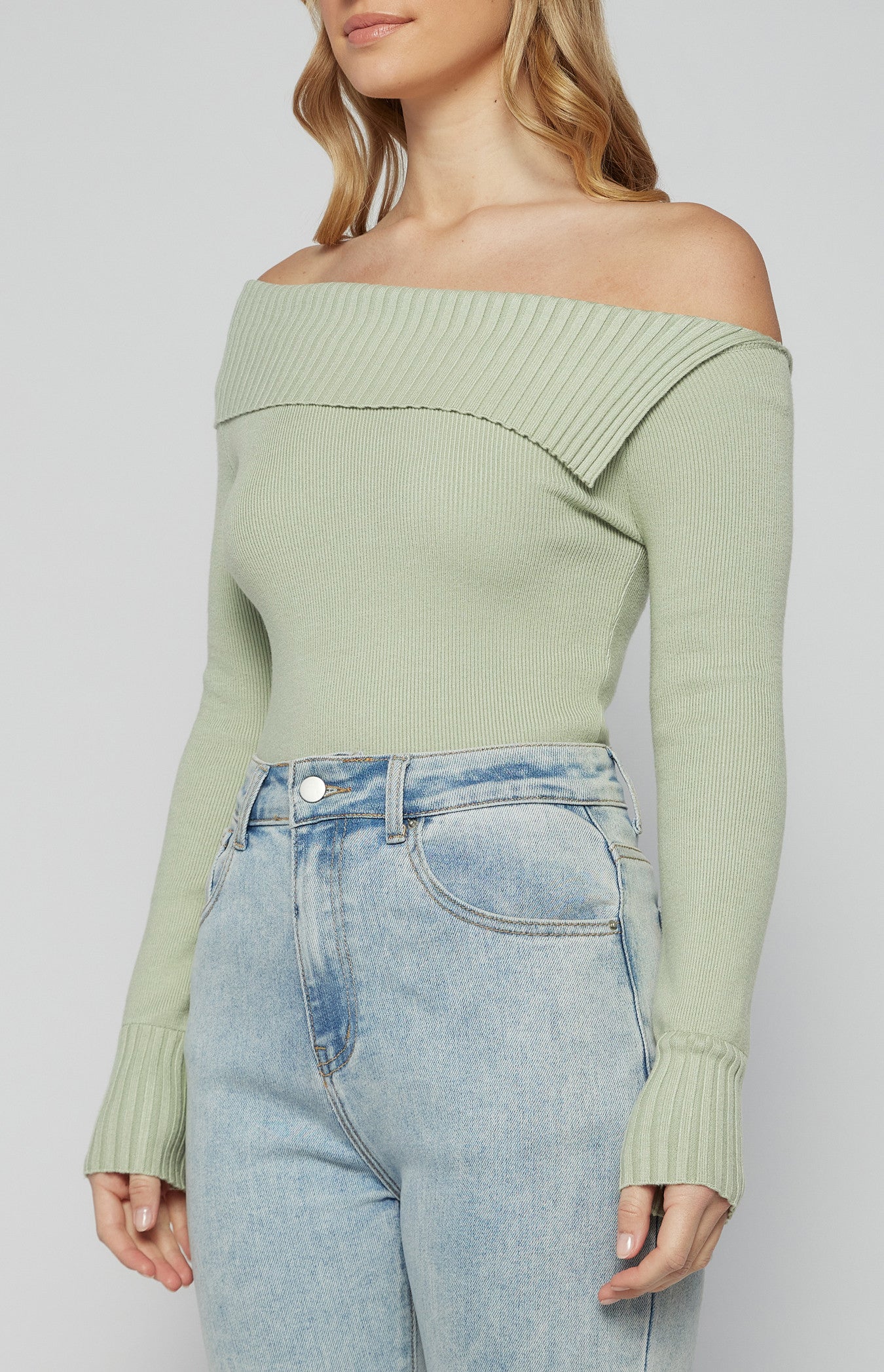 One Shoulder Knit Top with Folded Split Neckline