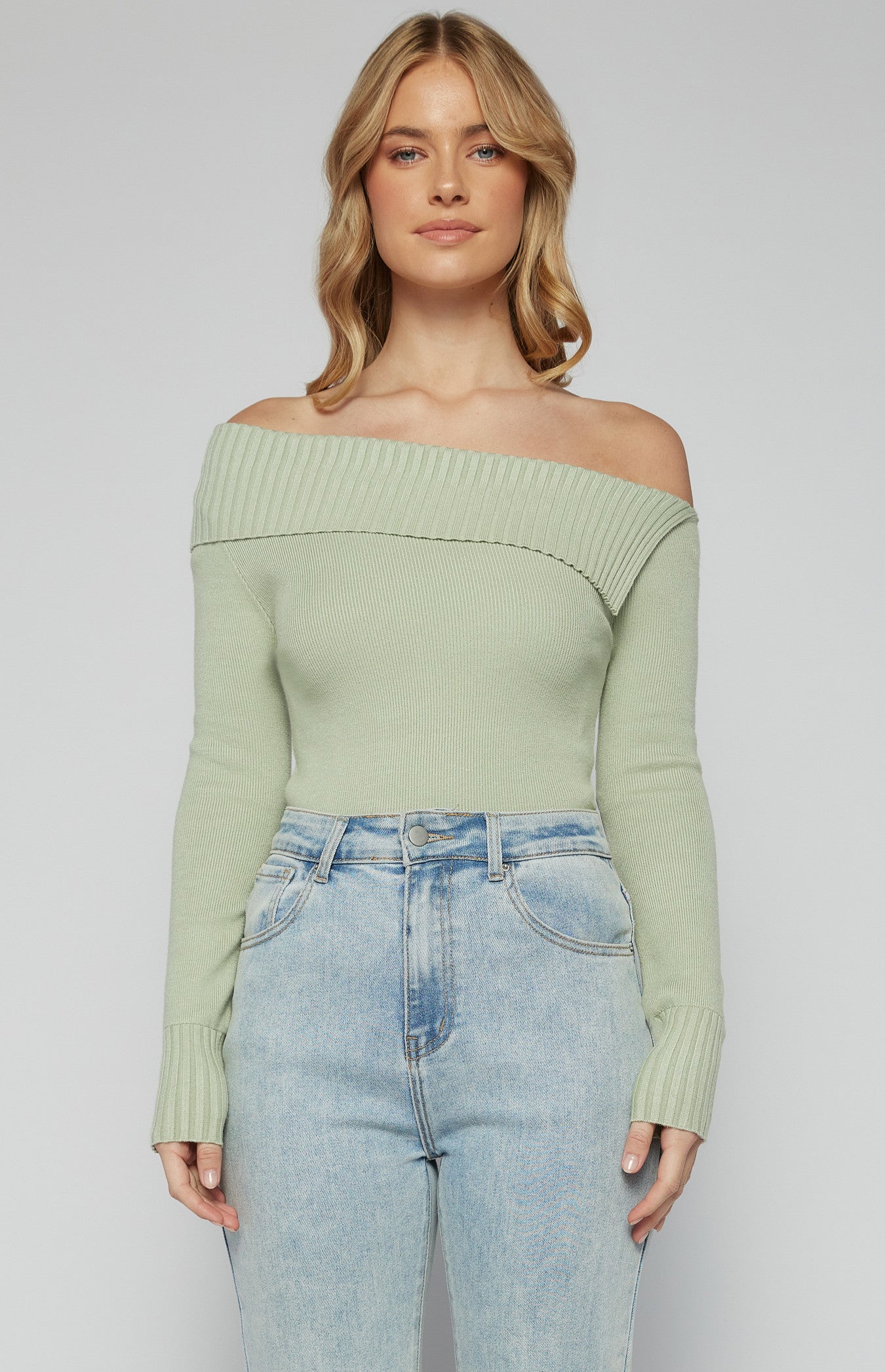 One Shoulder Knit Top with Folded Split Neckline
