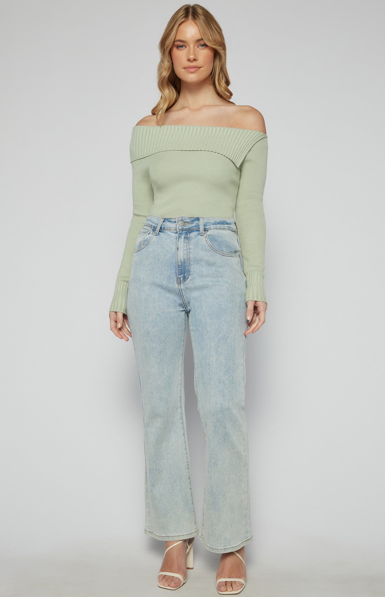 One Shoulder Knit Top with Folded Split Neckline