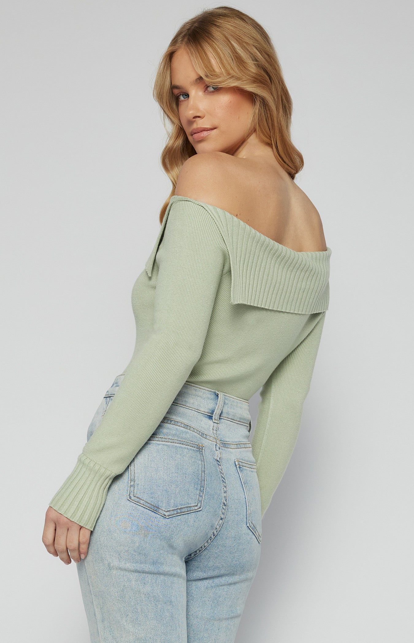 One Shoulder Knit Top with Folded Split Neckline
